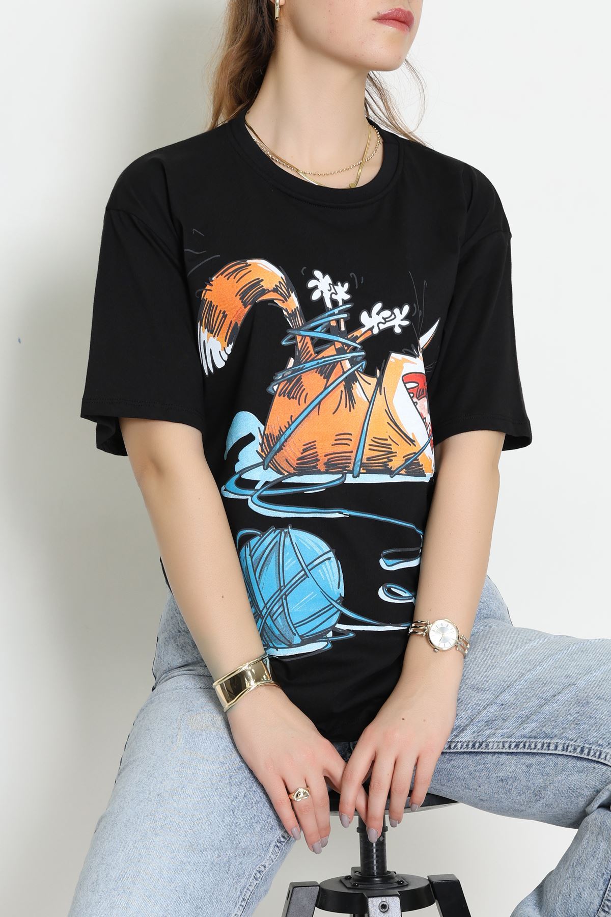 Kompakt Penye Unisex Tişört Siyahturuncu - 55064.1872.