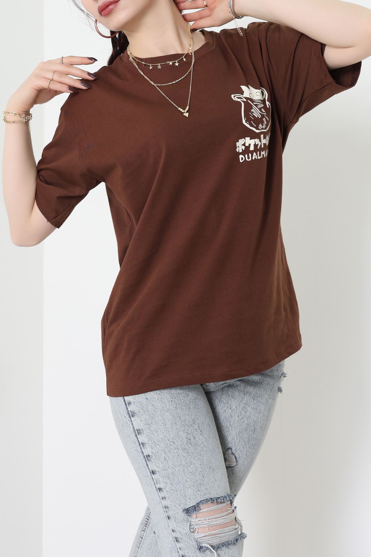 Kompakt Penye Unisex Tişört Kremkahve - 55064.1872.