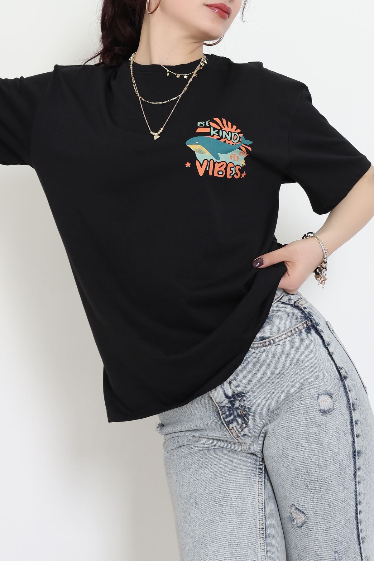 Kompakt Penye Unisex Tişört Siyahoranj - 55064.1872.