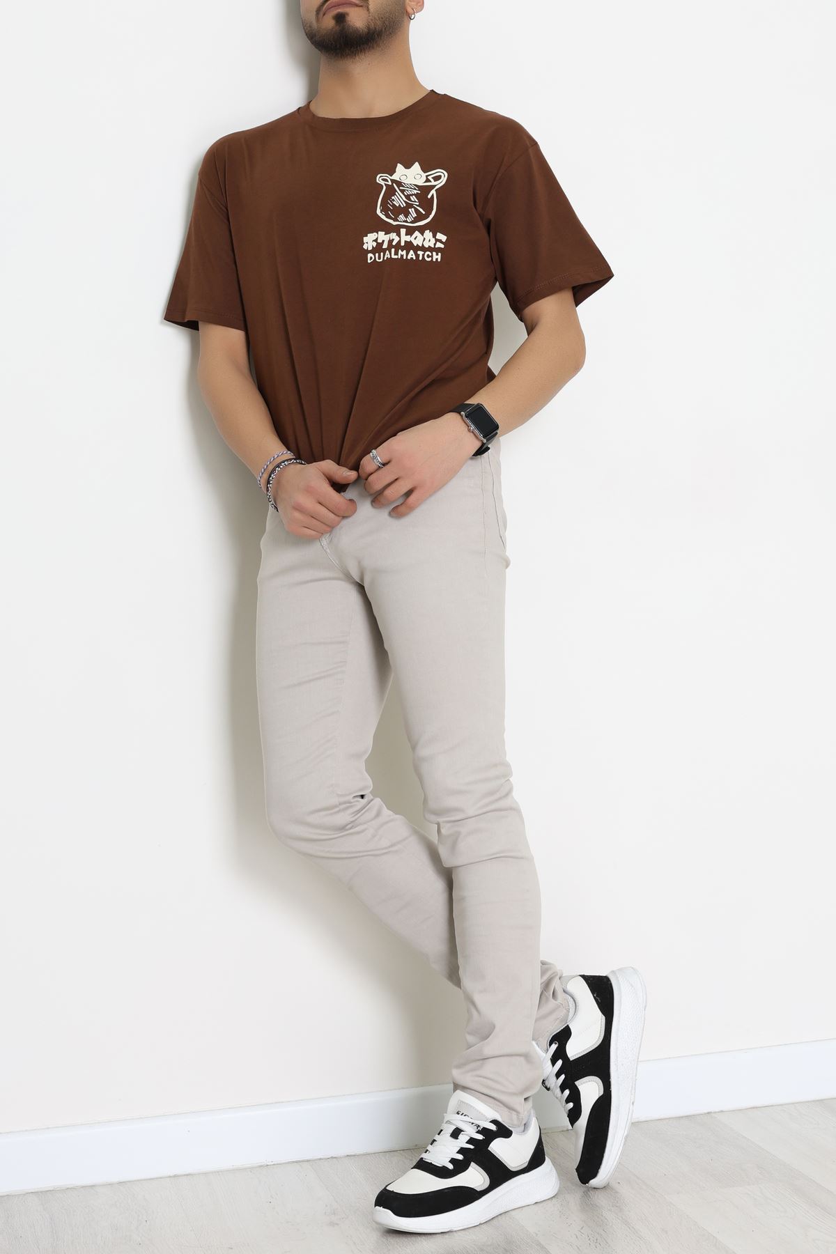 Kompakt Penye Unisex Tişört Kremkahve - 55064.1872.