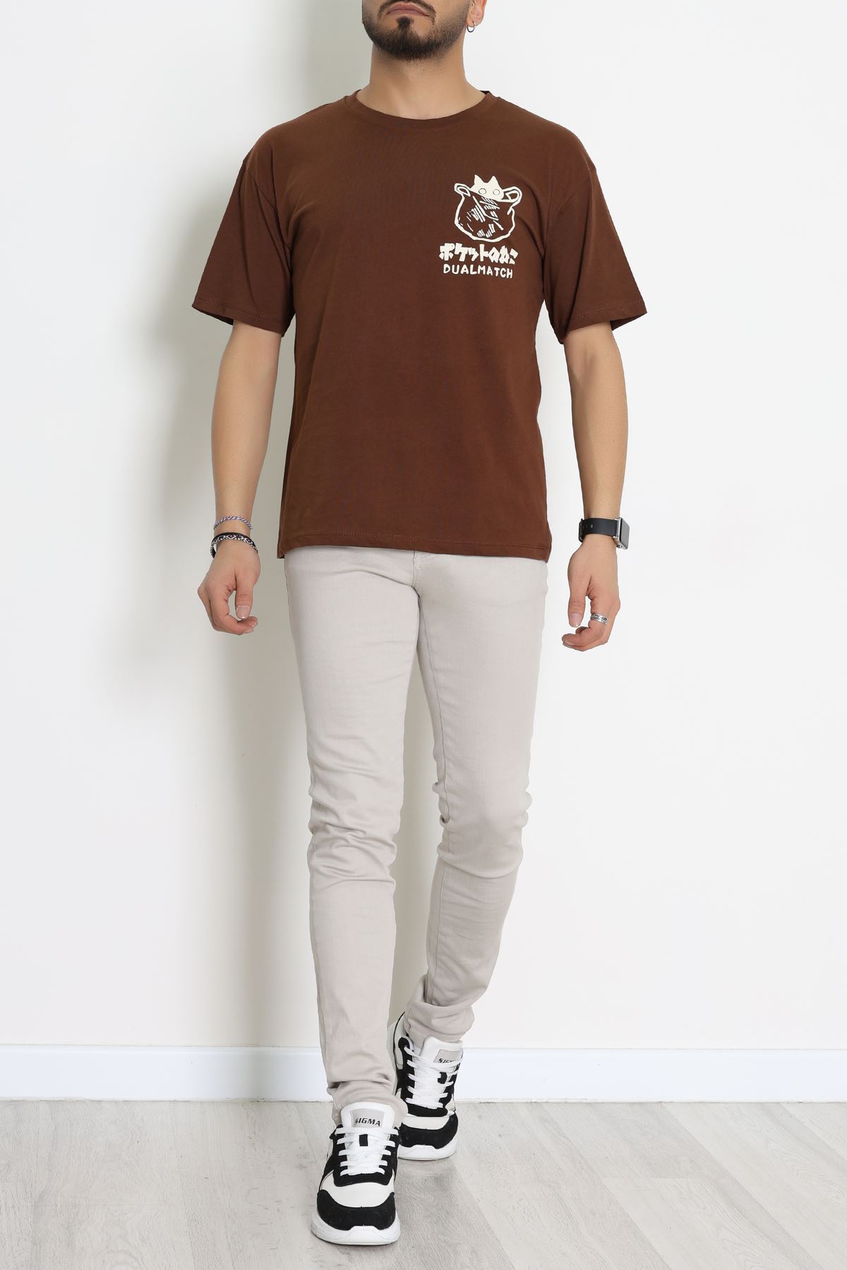 Kompakt Penye Unisex Tişört Kremkahve - 55064.1872.