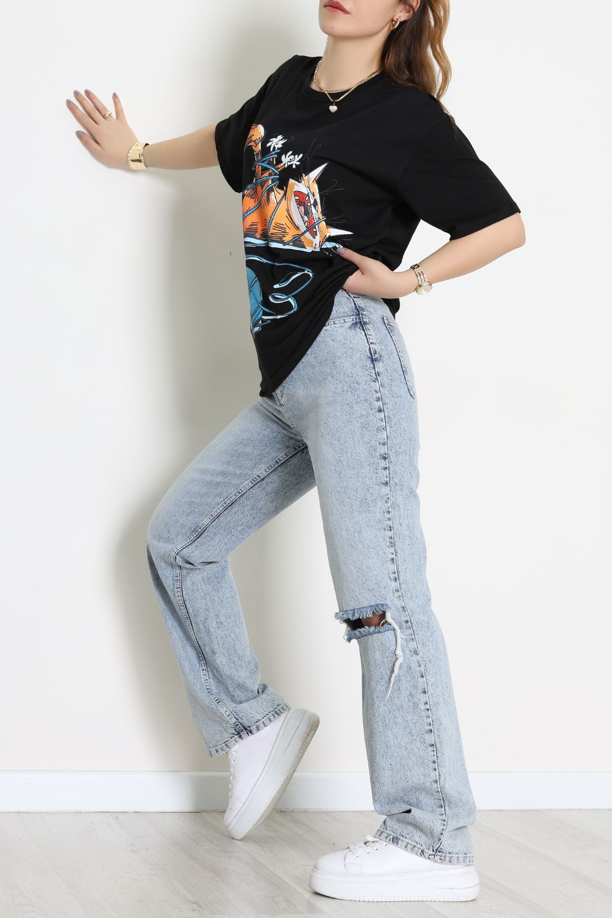 Kompakt Penye Unisex Tişört Siyahturuncu - 55064.1872.