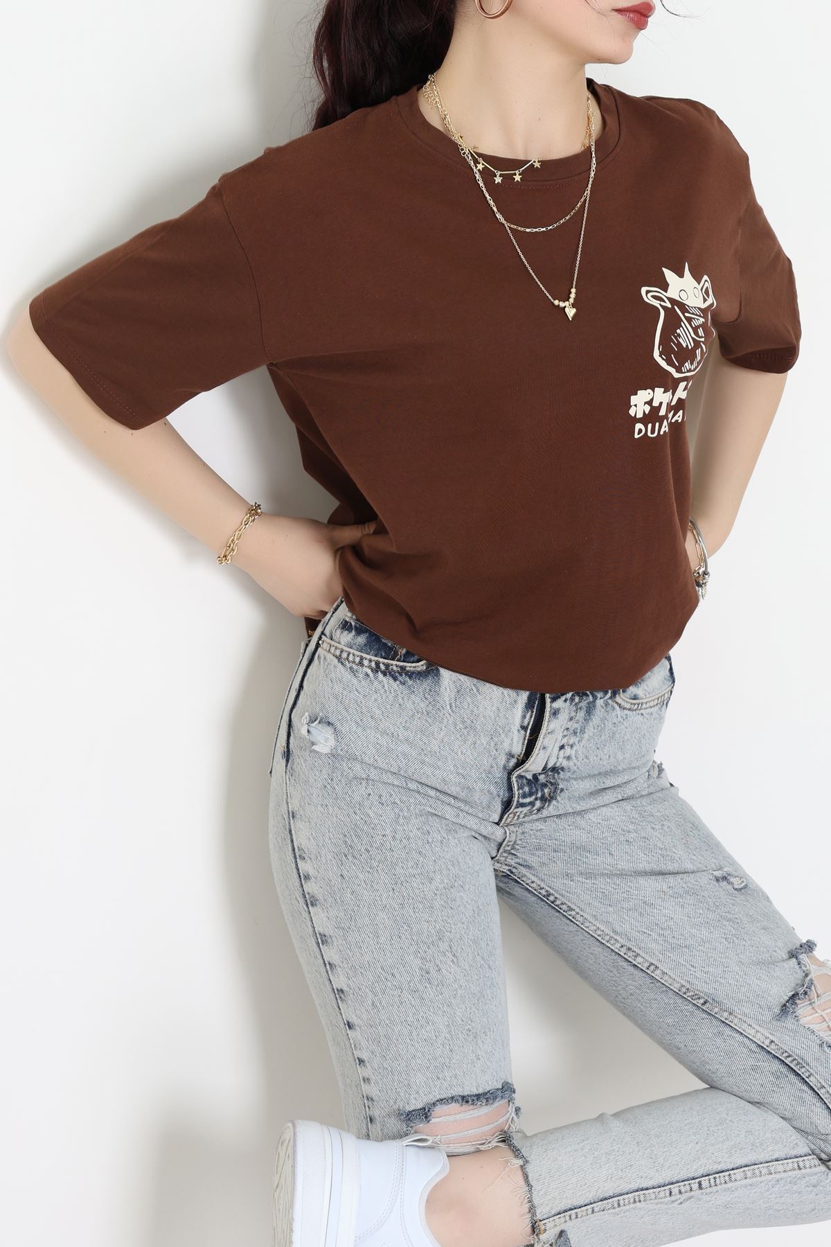 Kompakt Penye Unisex Tişört Kremkahve - 55064.1872.