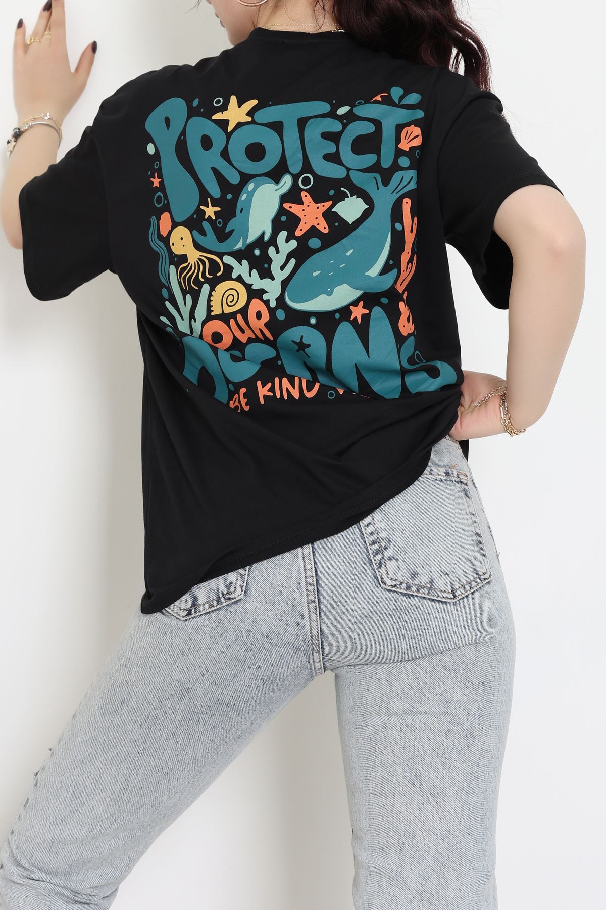 Kompakt Penye Unisex Tişört Siyahoranj - 55064.1872.