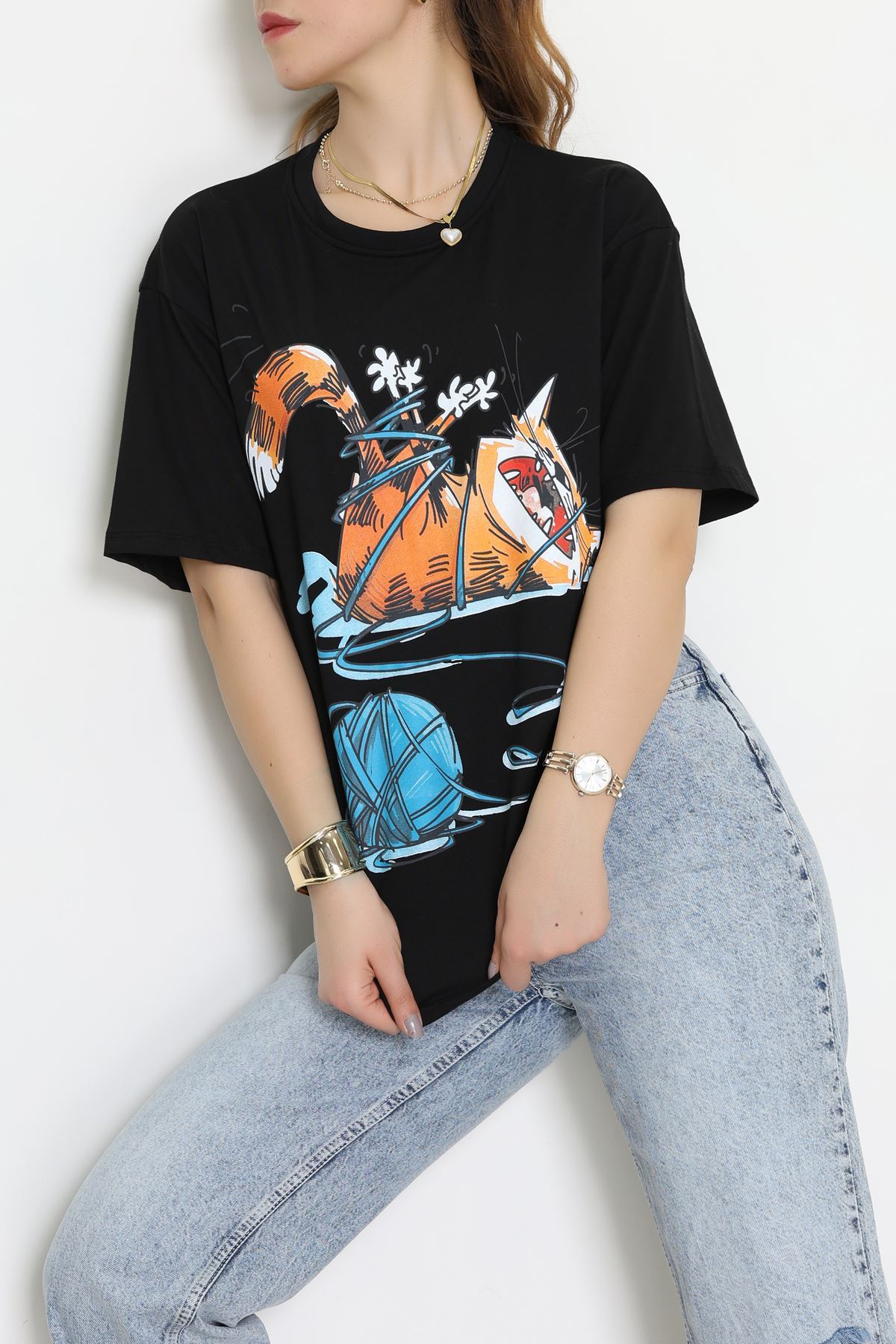 Kompakt Penye Unisex Tişört Siyahturuncu - 55064.1872.