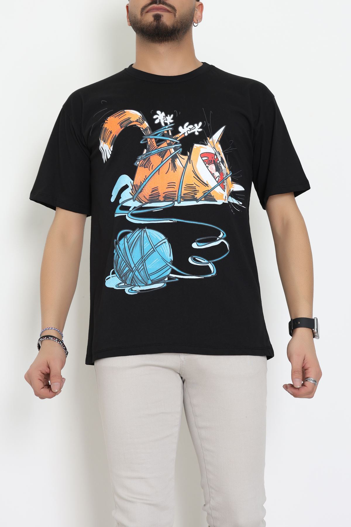 Kompakt Penye Unisex Tişört Siyahturuncu - 55064.1872.