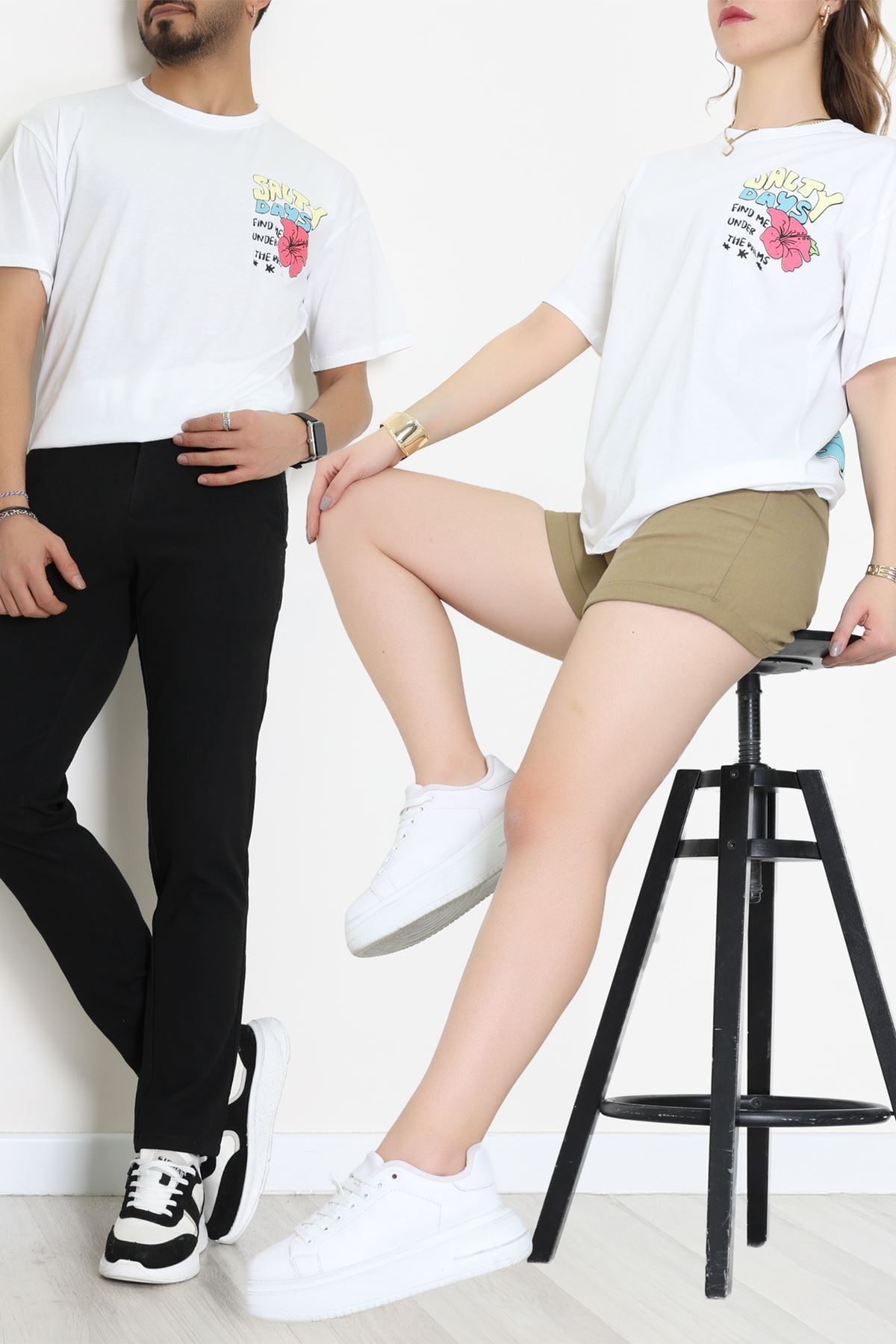 Kompakt Penye Unisex Tişört Beyazsarı - 55064.1872.