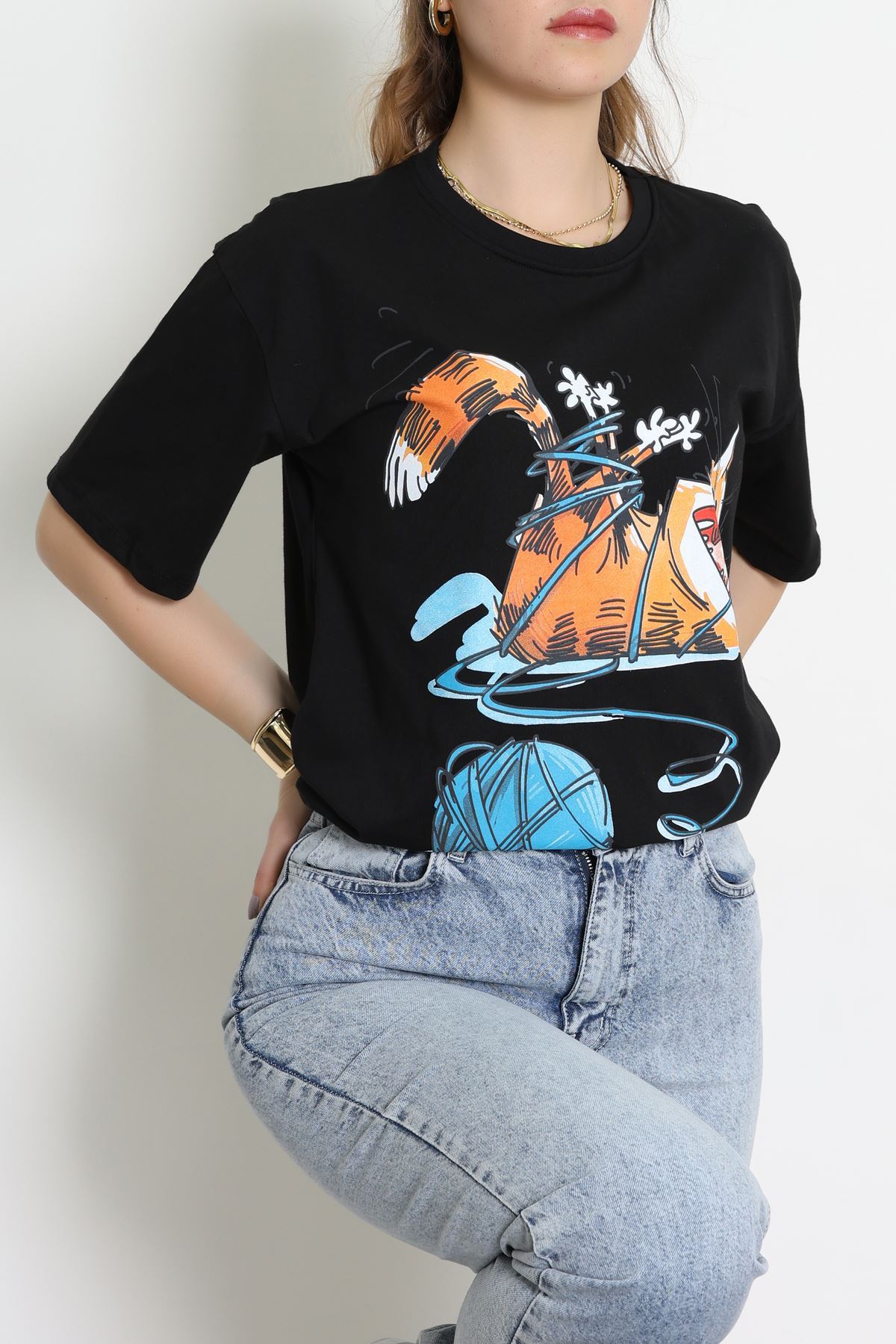 Kompakt Penye Unisex Tişört Siyahturuncu - 55064.1872.