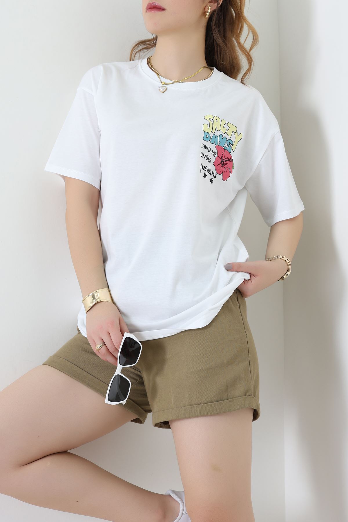 Kompakt Penye Unisex Tişört Beyazsarı - 55064.1872.