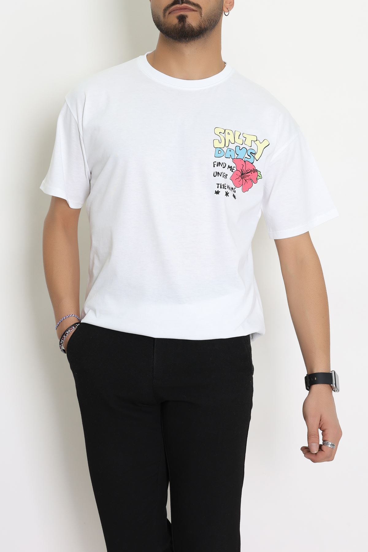 Kompakt Penye Unisex Tişört Beyazsarı - 55064.1872.