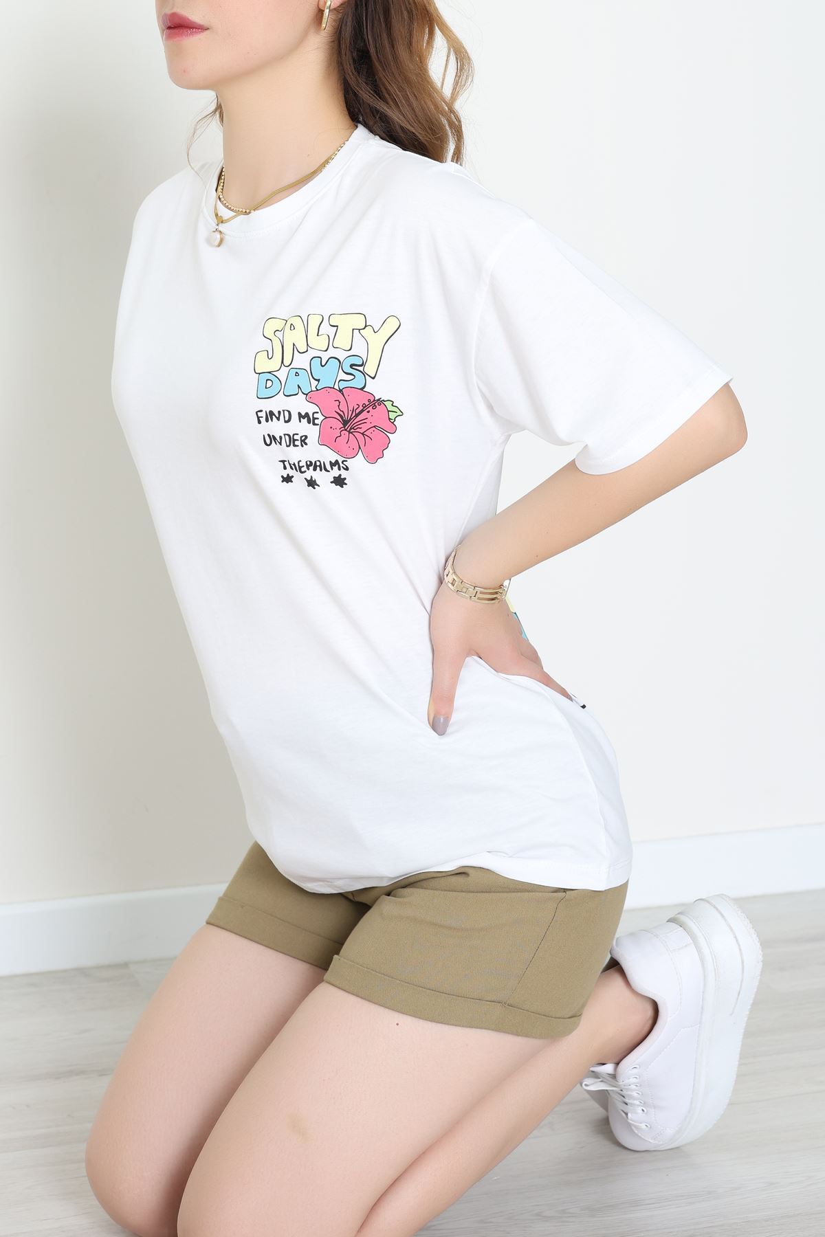 Kompakt Penye Unisex Tişört Beyazsarı - 55064.1872.