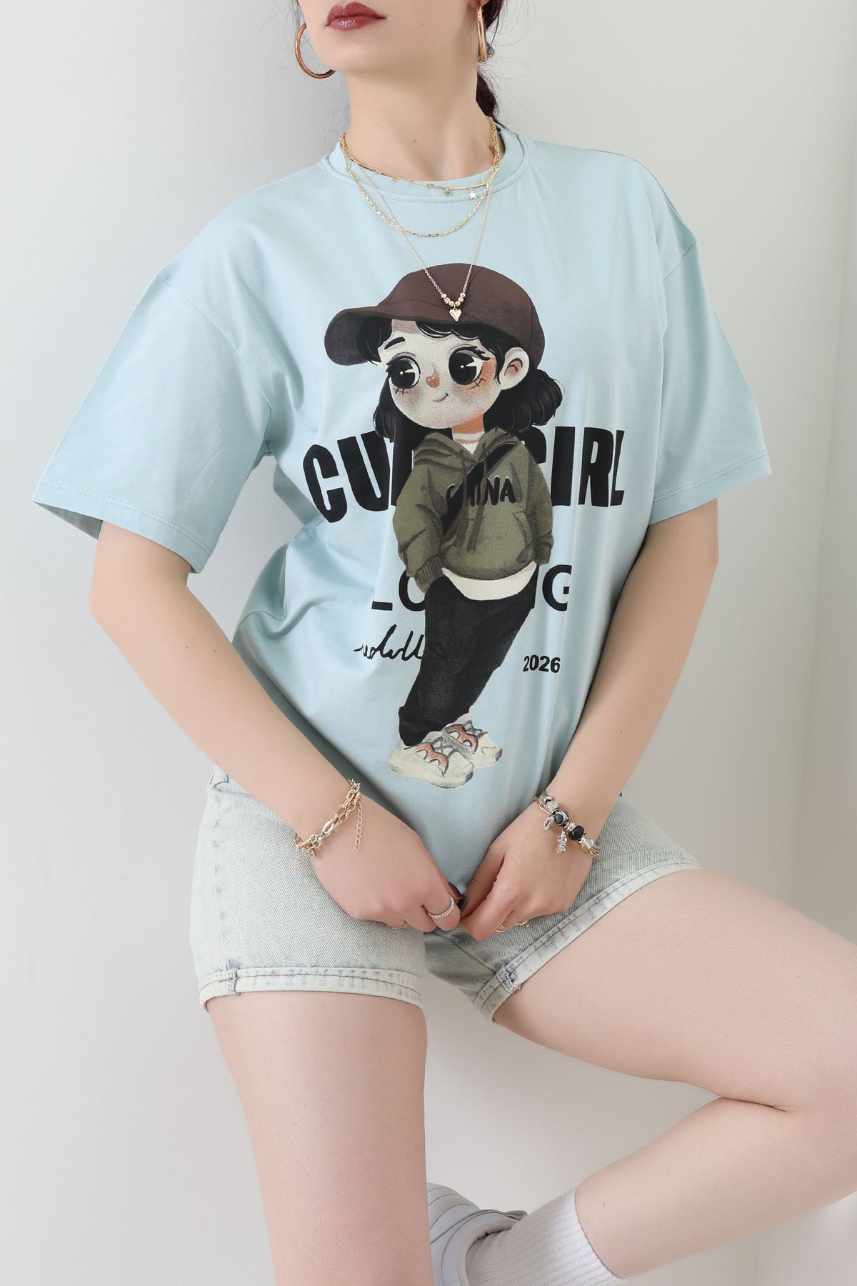 Baskılı Kompakt Penye Tişört Mintkahve - 55044.1872.