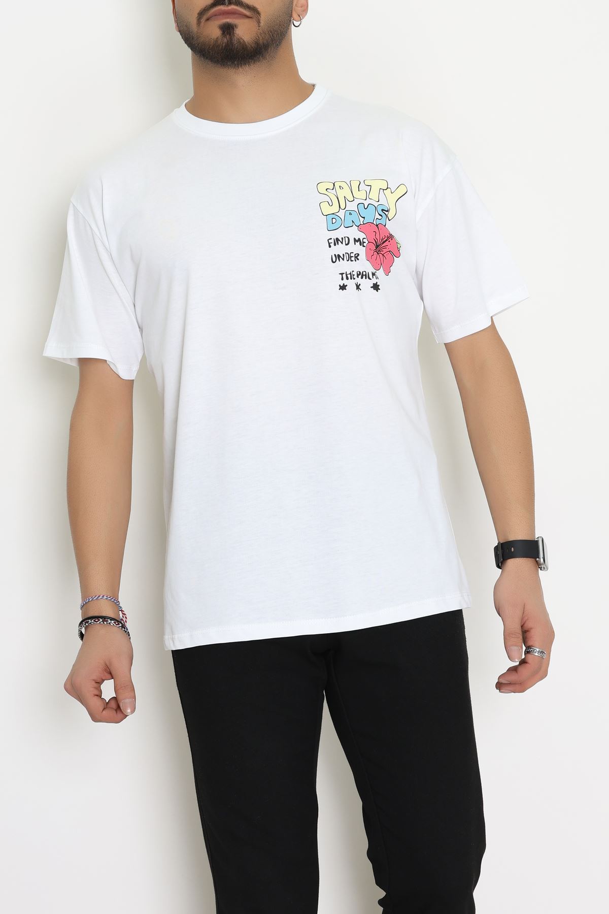 Kompakt Penye Unisex Tişört Beyazsarı - 55064.1872.