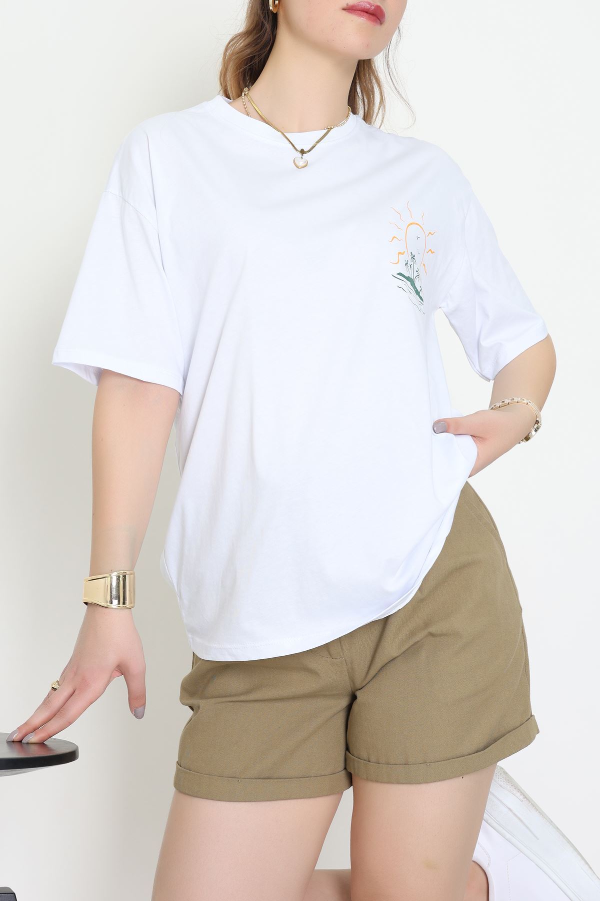 Kompakt Penye Unisex Tişört Beyazzümrüt - 55064.1872.