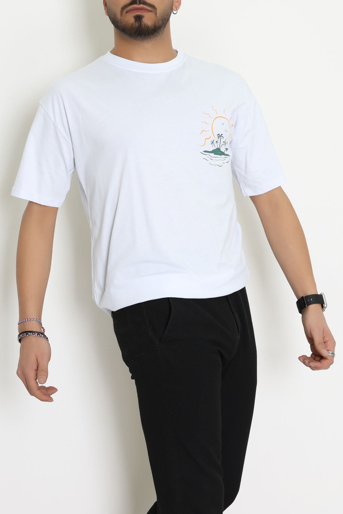 Kompakt Penye Unisex Tişört Beyazzümrüt - 55064.1872.