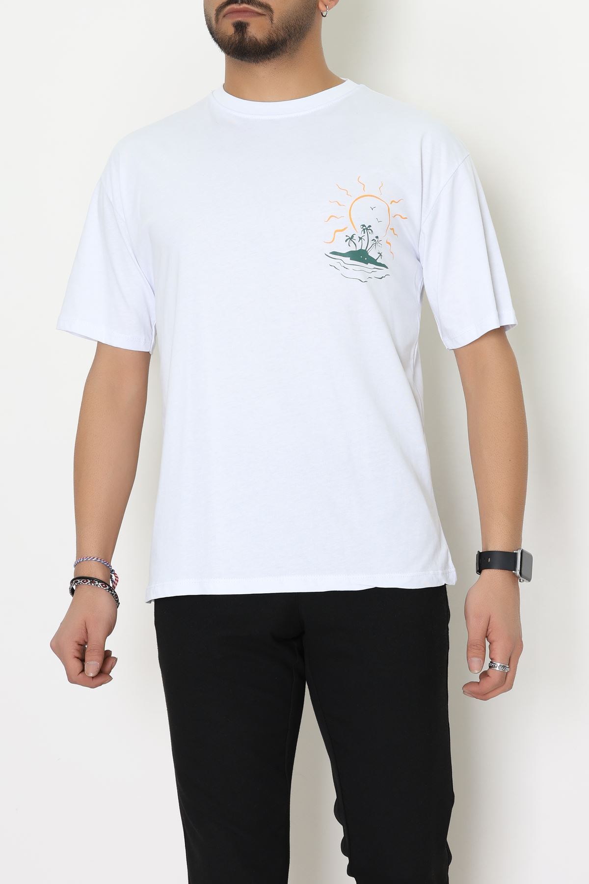 Kompakt Penye Unisex Tişört Beyazzümrüt - 55064.1872.