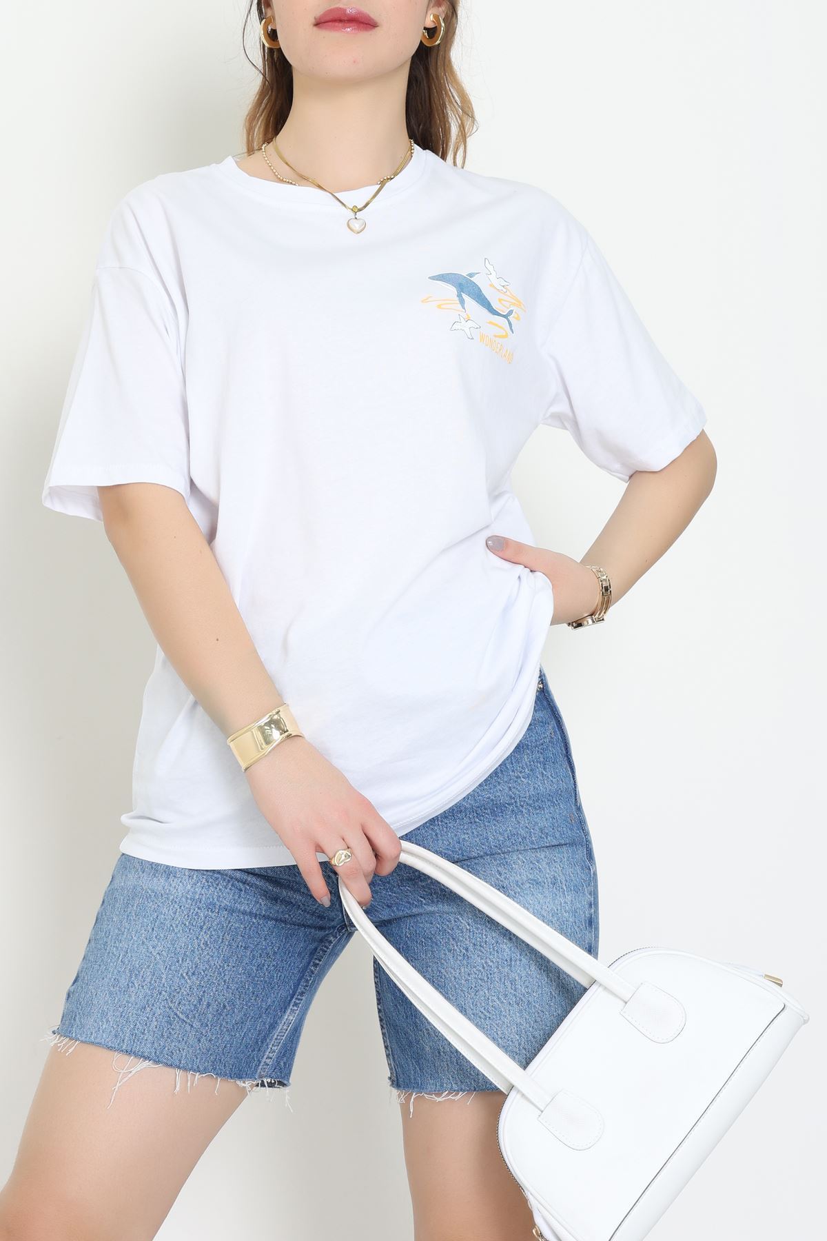 Kompakt Penye Unisex Tişört Beyazmavi - 55064.1872.