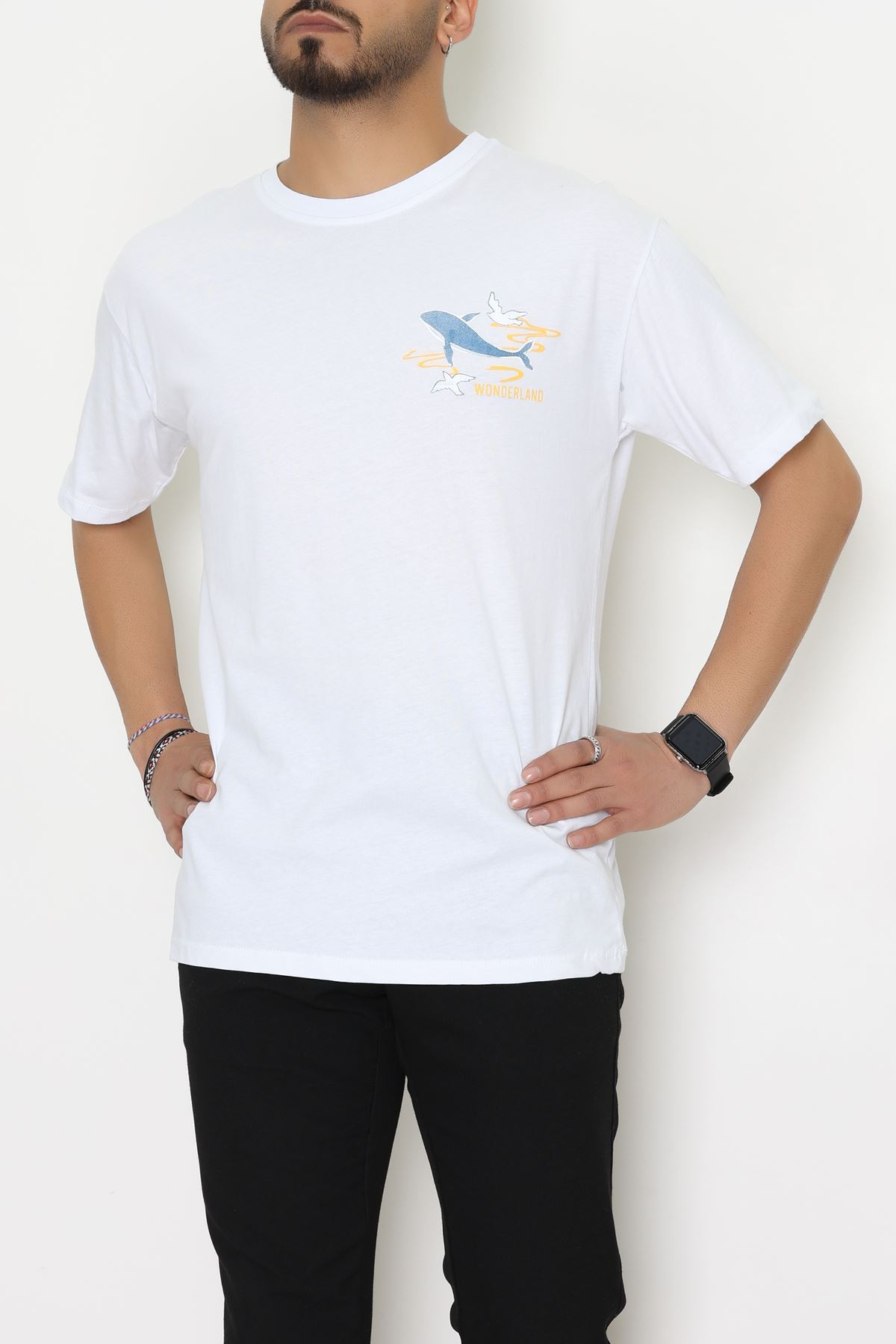 Kompakt Penye Unisex Tişört Beyazmavi - 55064.1872.