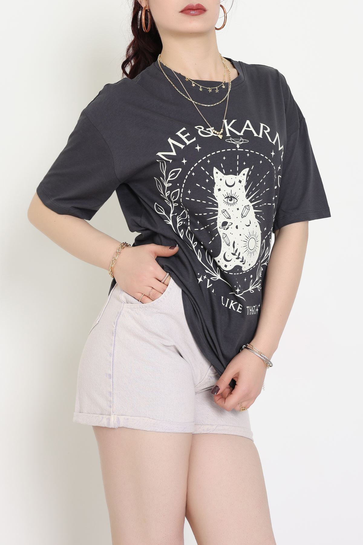 Kompakt Penye Unisex Tişört Koyufüme - 55064.1872.