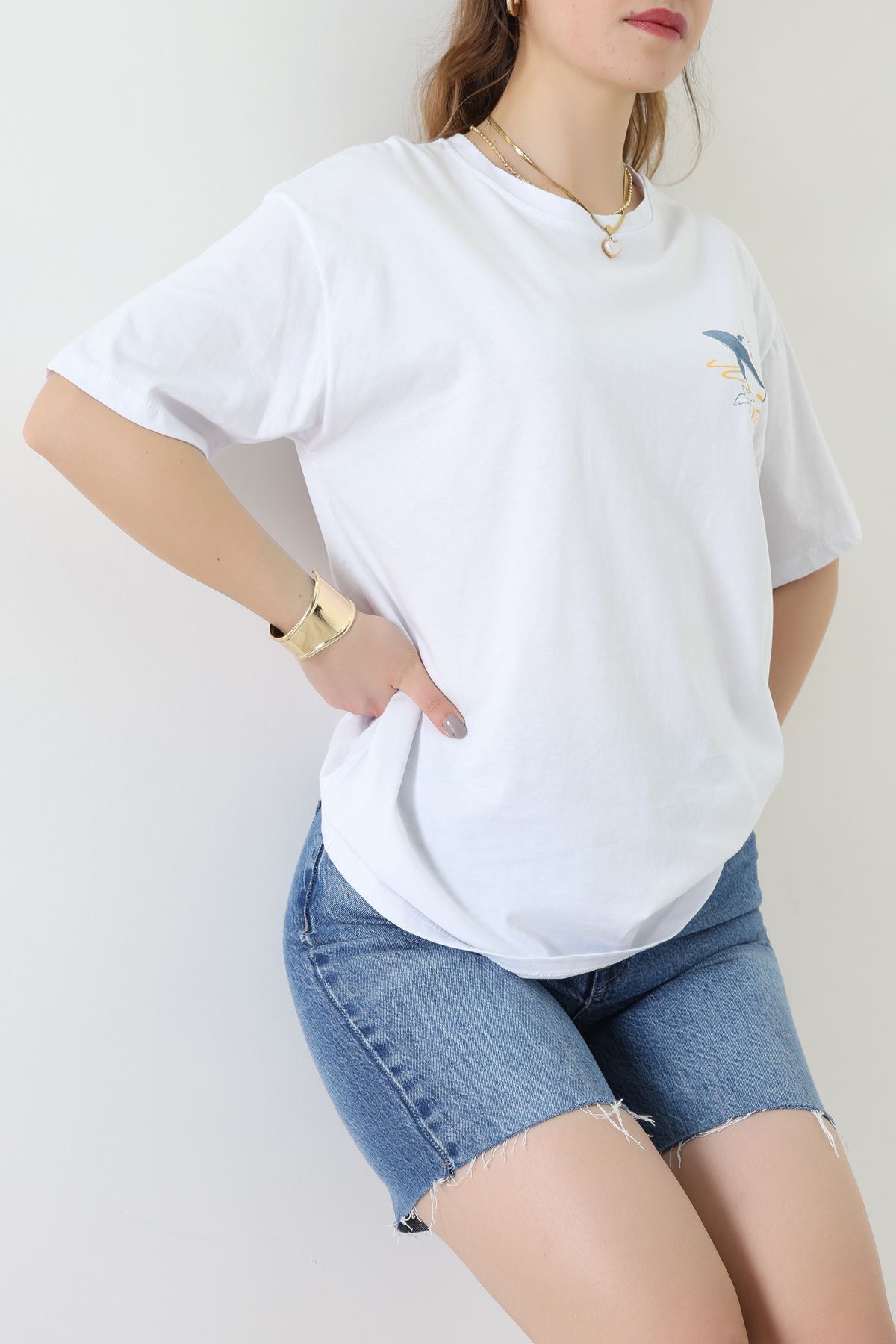 Kompakt Penye Unisex Tişört Beyazmavi - 55064.1872.