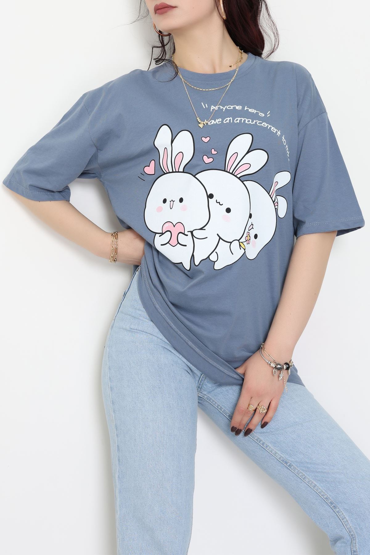 Baskılı Kompakt Penye Tişört Füme - 55044.1872.