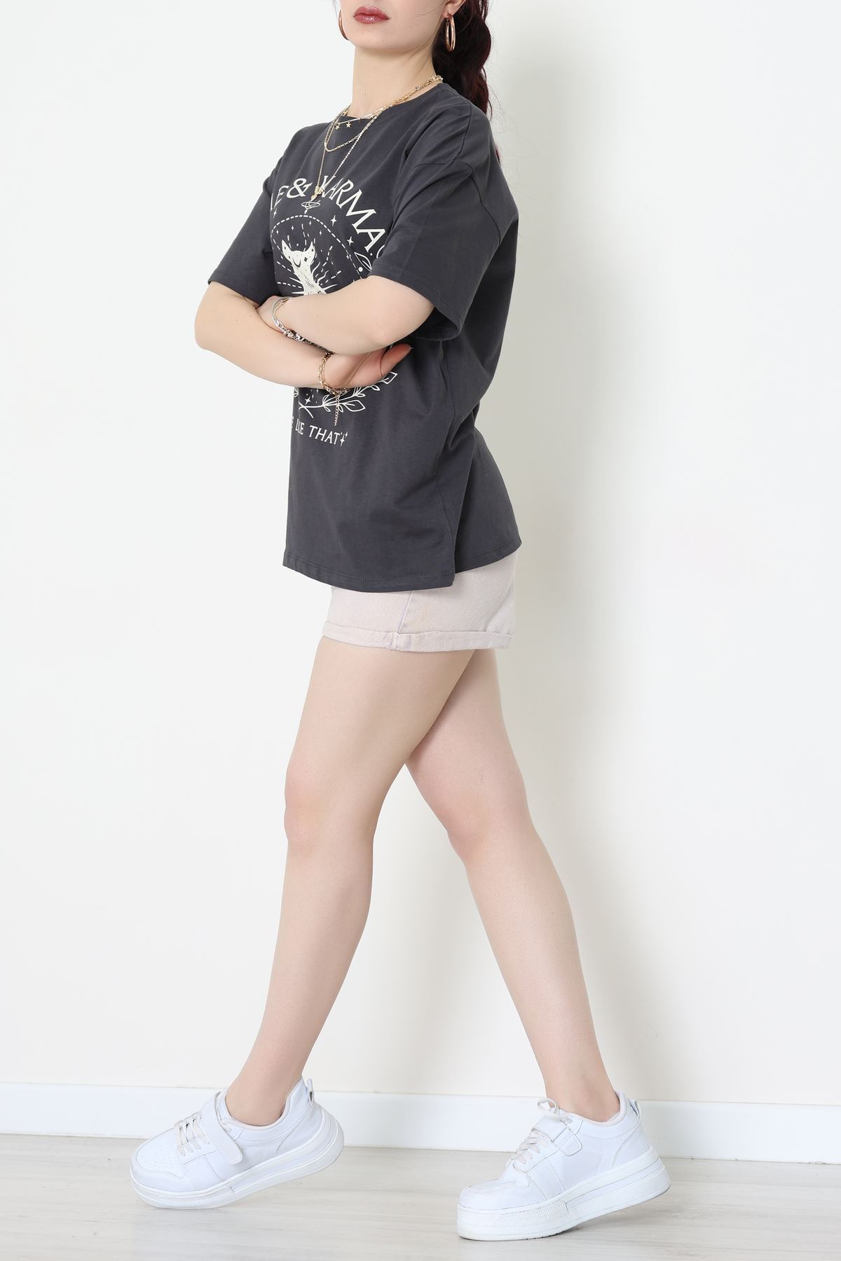 Kompakt Penye Unisex Tişört Koyufüme - 55064.1872.