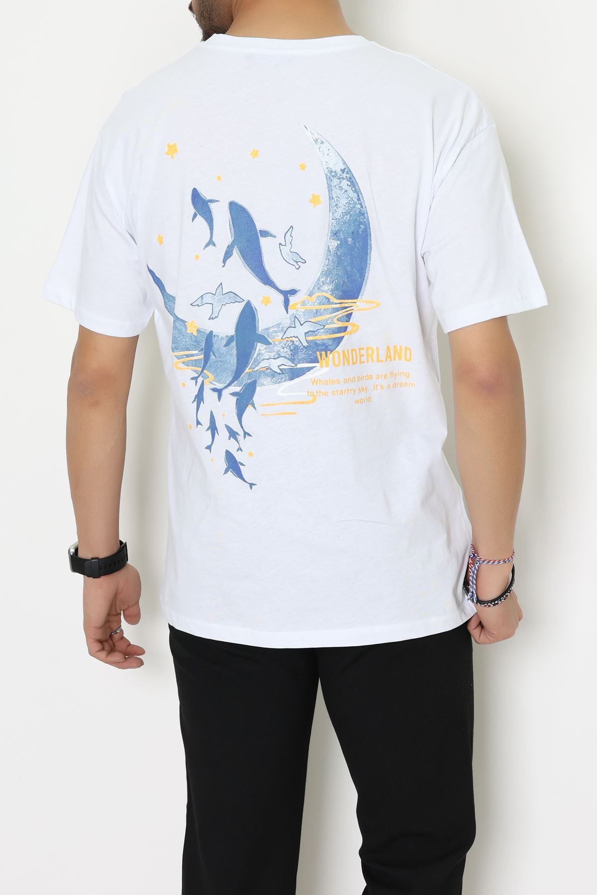 Kompakt Penye Unisex Tişört Beyazmavi - 55064.1872.