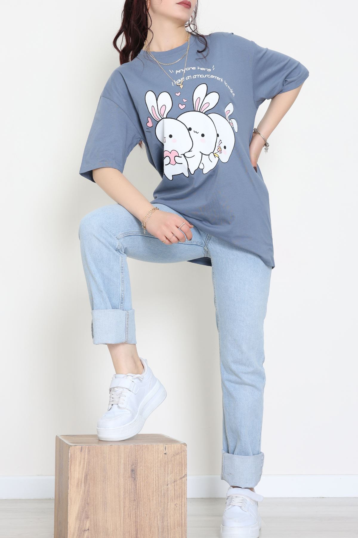 Baskılı Kompakt Penye Tişört Füme - 55044.1872.