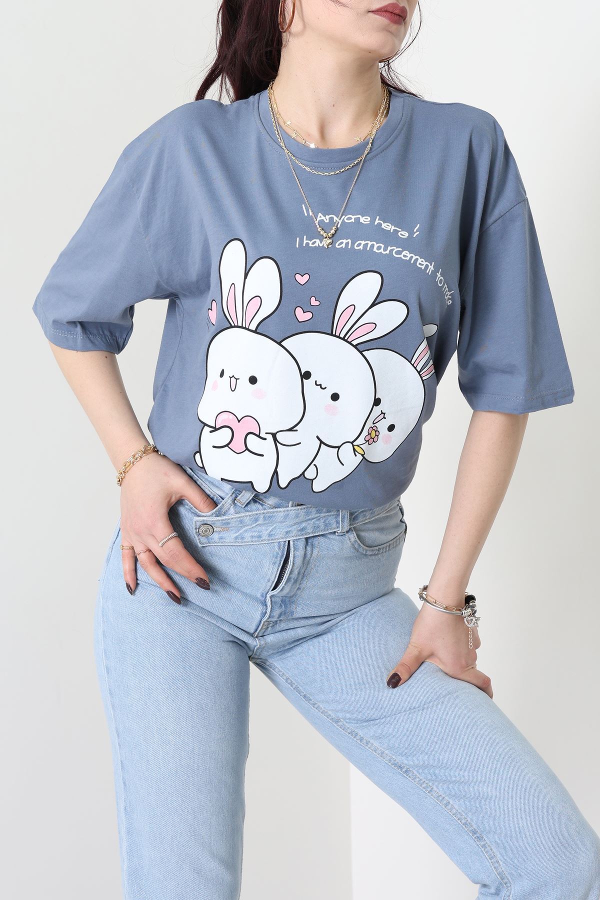 Baskılı Kompakt Penye Tişört Füme - 55044.1872.