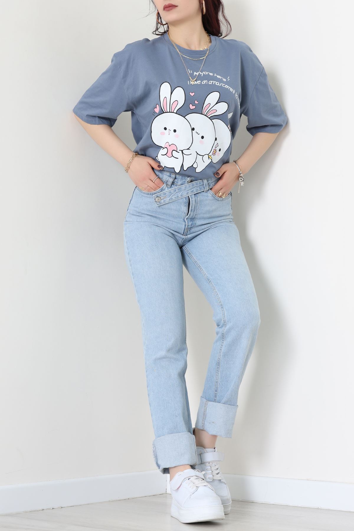 Baskılı Kompakt Penye Tişört Füme - 55044.1872.