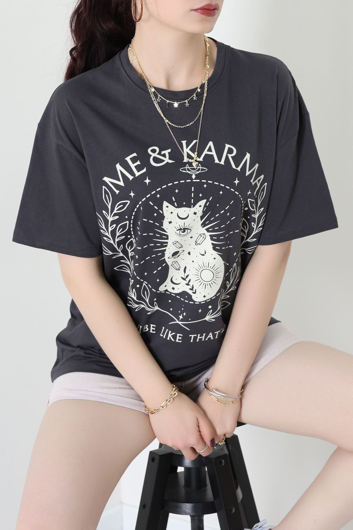 Kompakt Penye Unisex Tişört Koyufüme - 55064.1872.