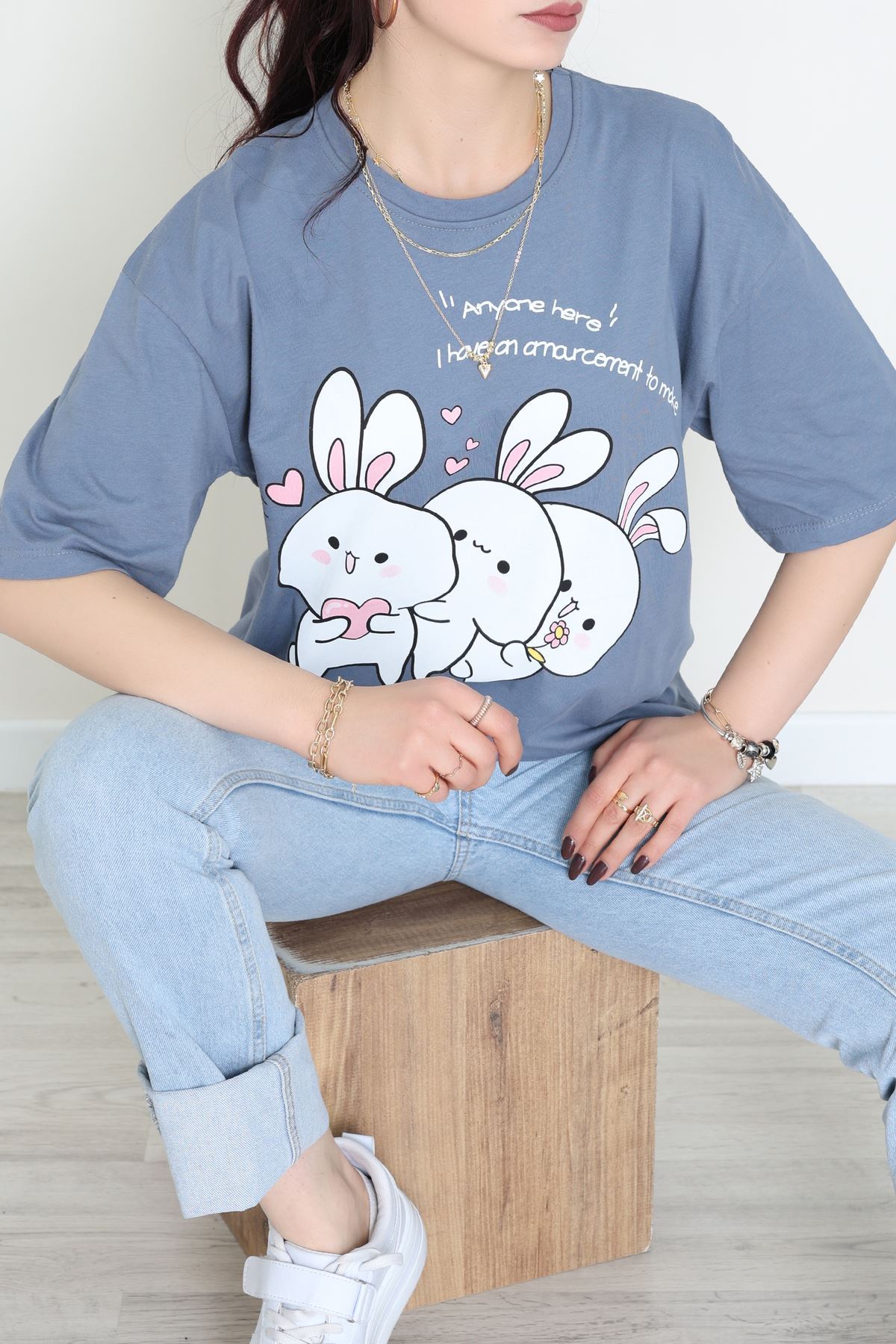 Baskılı Kompakt Penye Tişört Füme - 55044.1872.