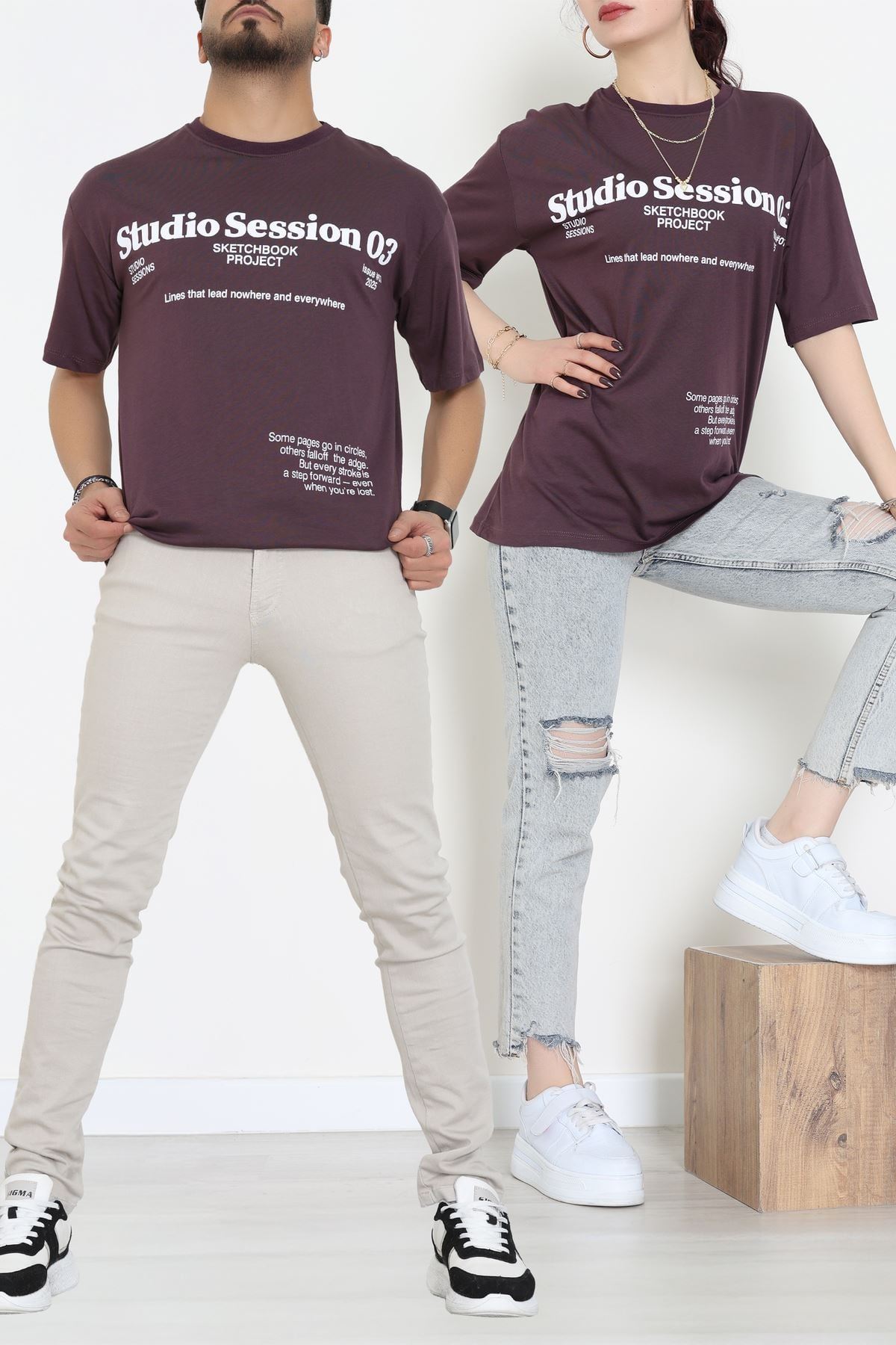 Kompakt Penye Unisex Tişört Mürdüm - 55064.1872.