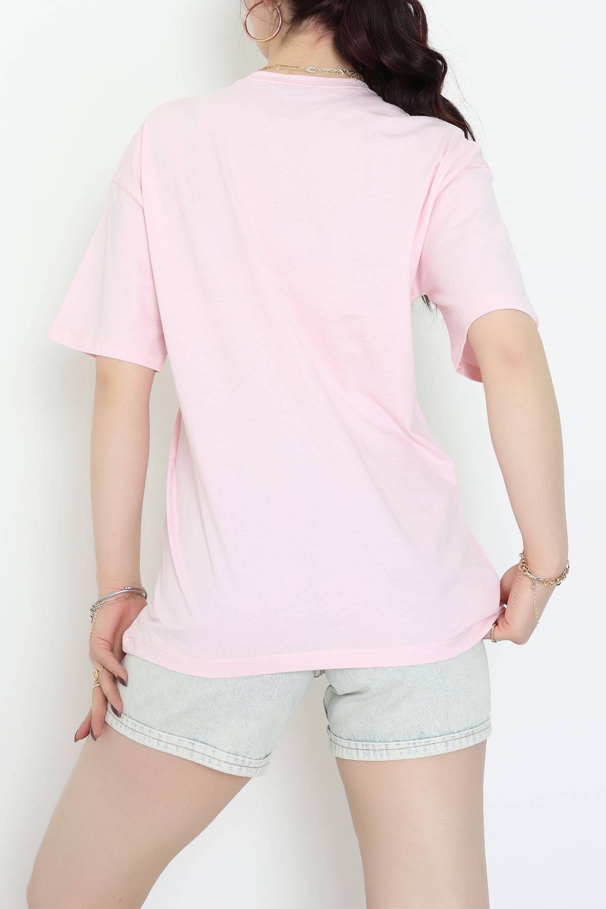 Baskılı Kompakt Penye Tişört Pembekahve - 55044.1872.