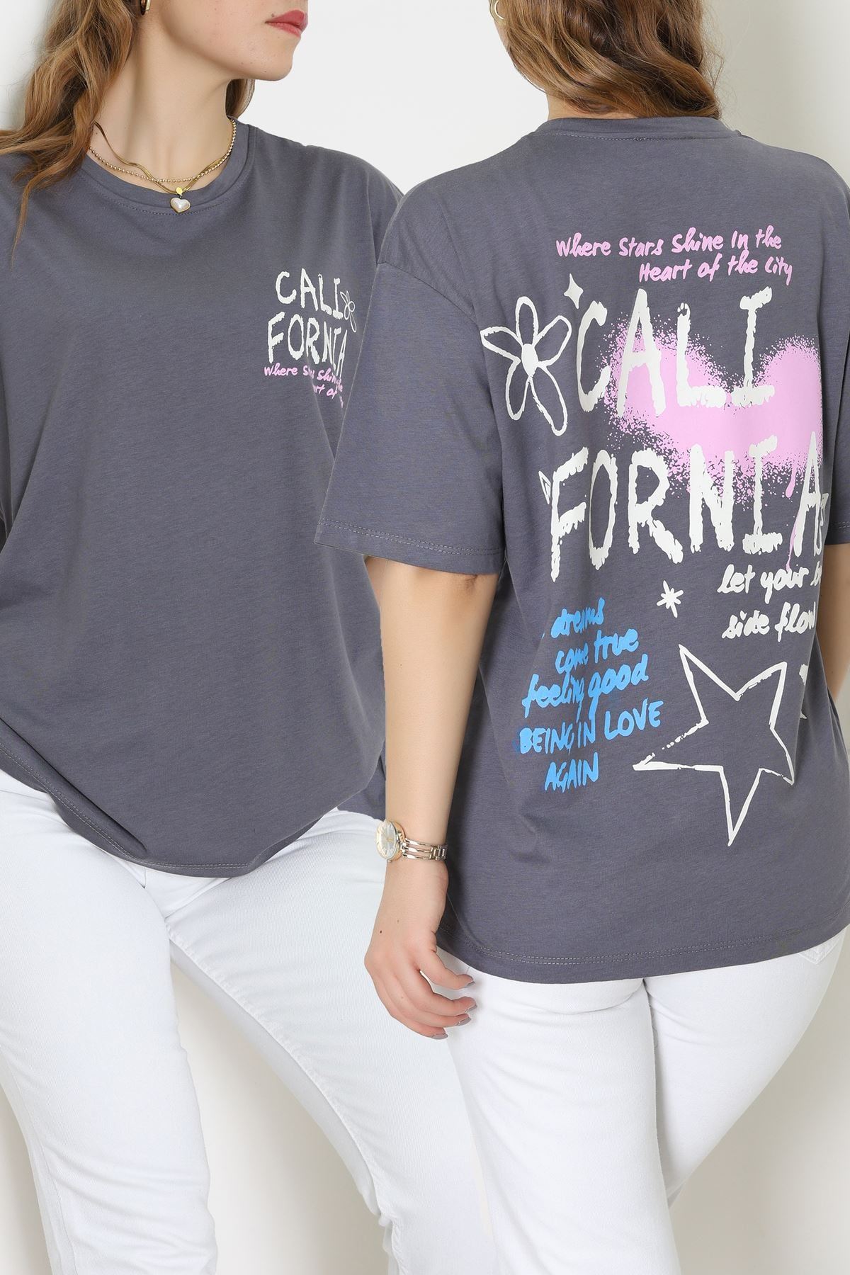 Baskılı Kompakt Penye Tişört Grikrem - 55044.1872.