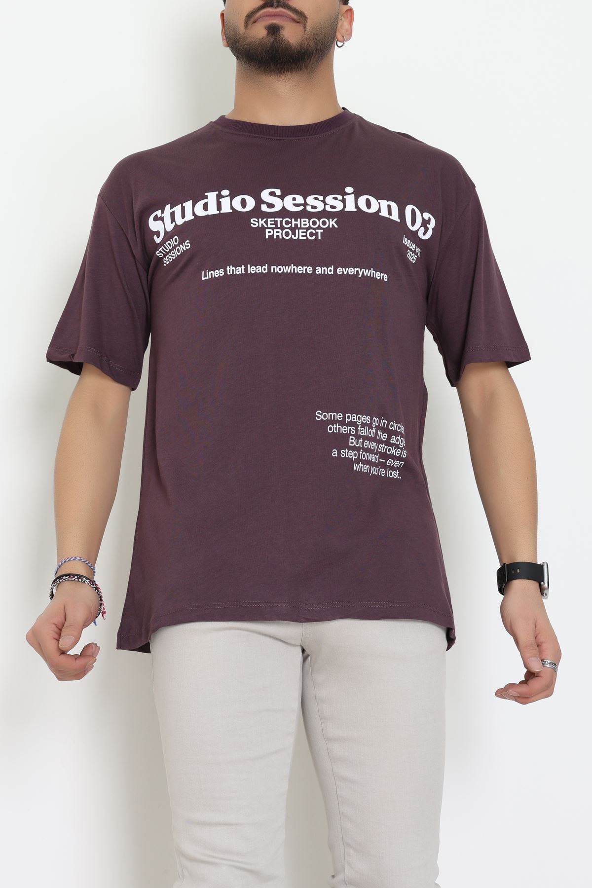 Kompakt Penye Unisex Tişört Mürdüm - 55064.1872.