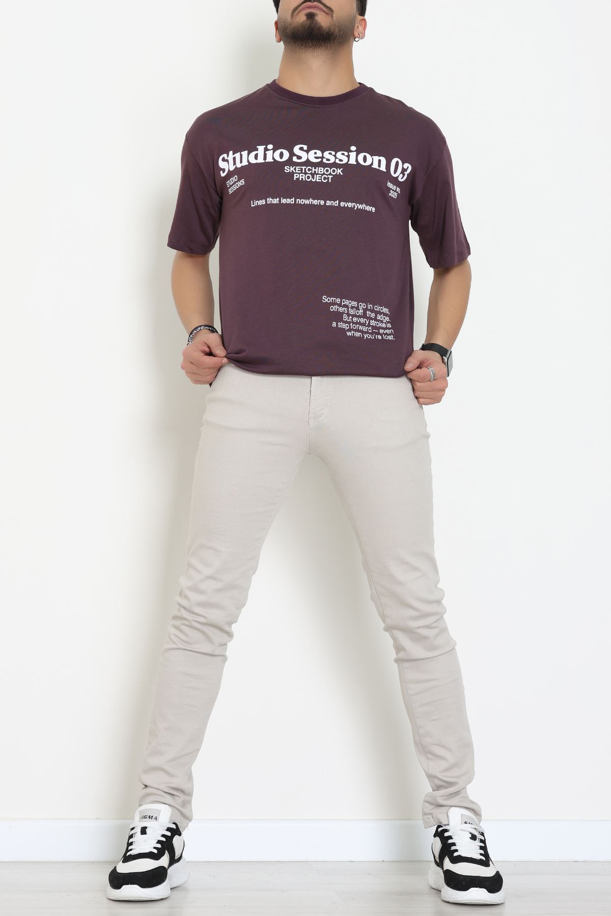 Kompakt Penye Unisex Tişört Mürdüm - 55064.1872.