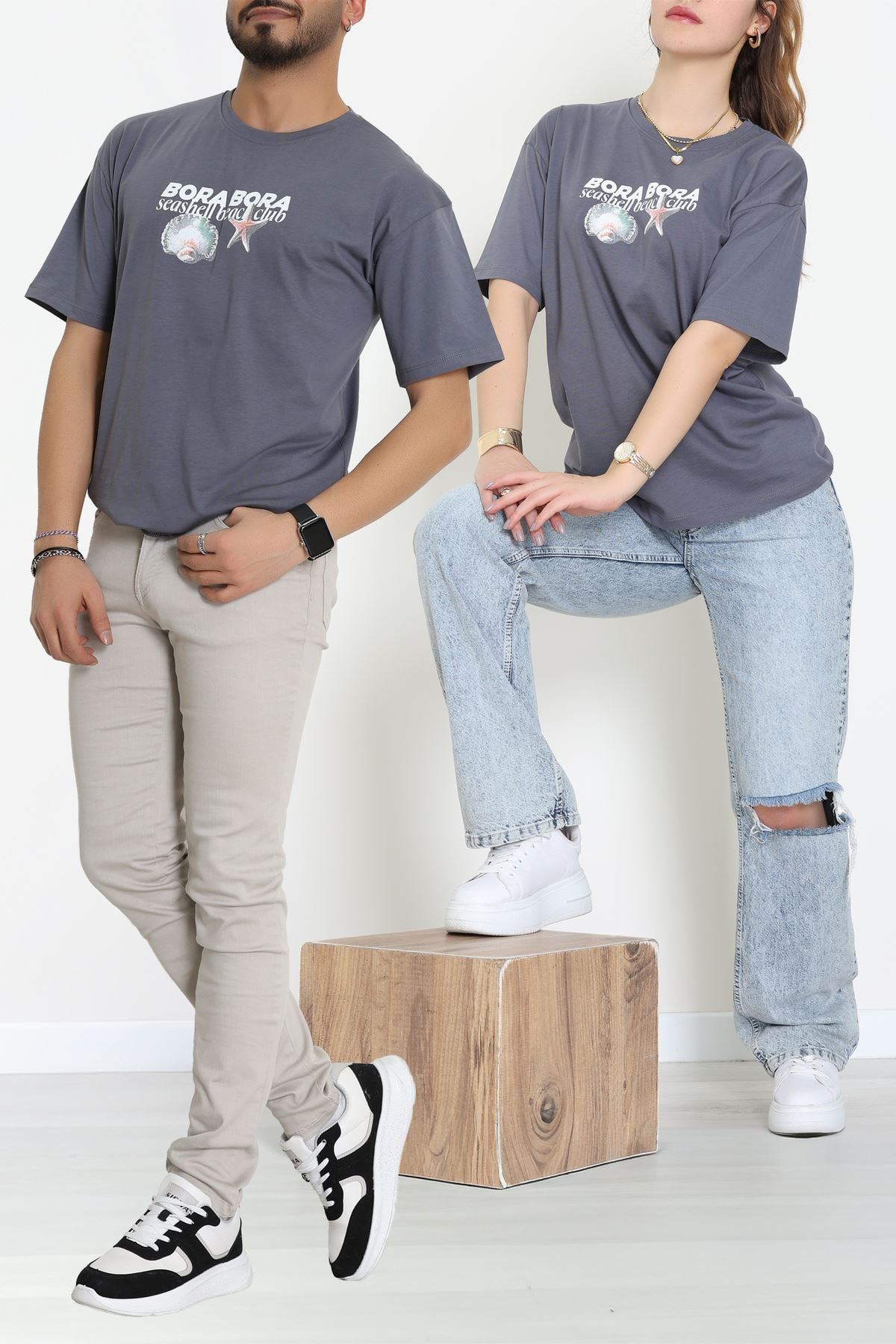 Kompakt Penye Unisex Tişört Koyugri - 55064.1872.