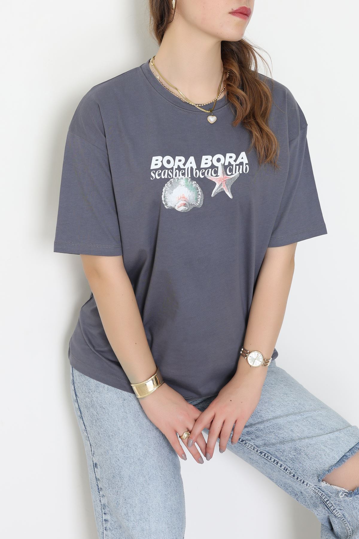 Kompakt Penye Unisex Tişört Koyugri - 55064.1872.