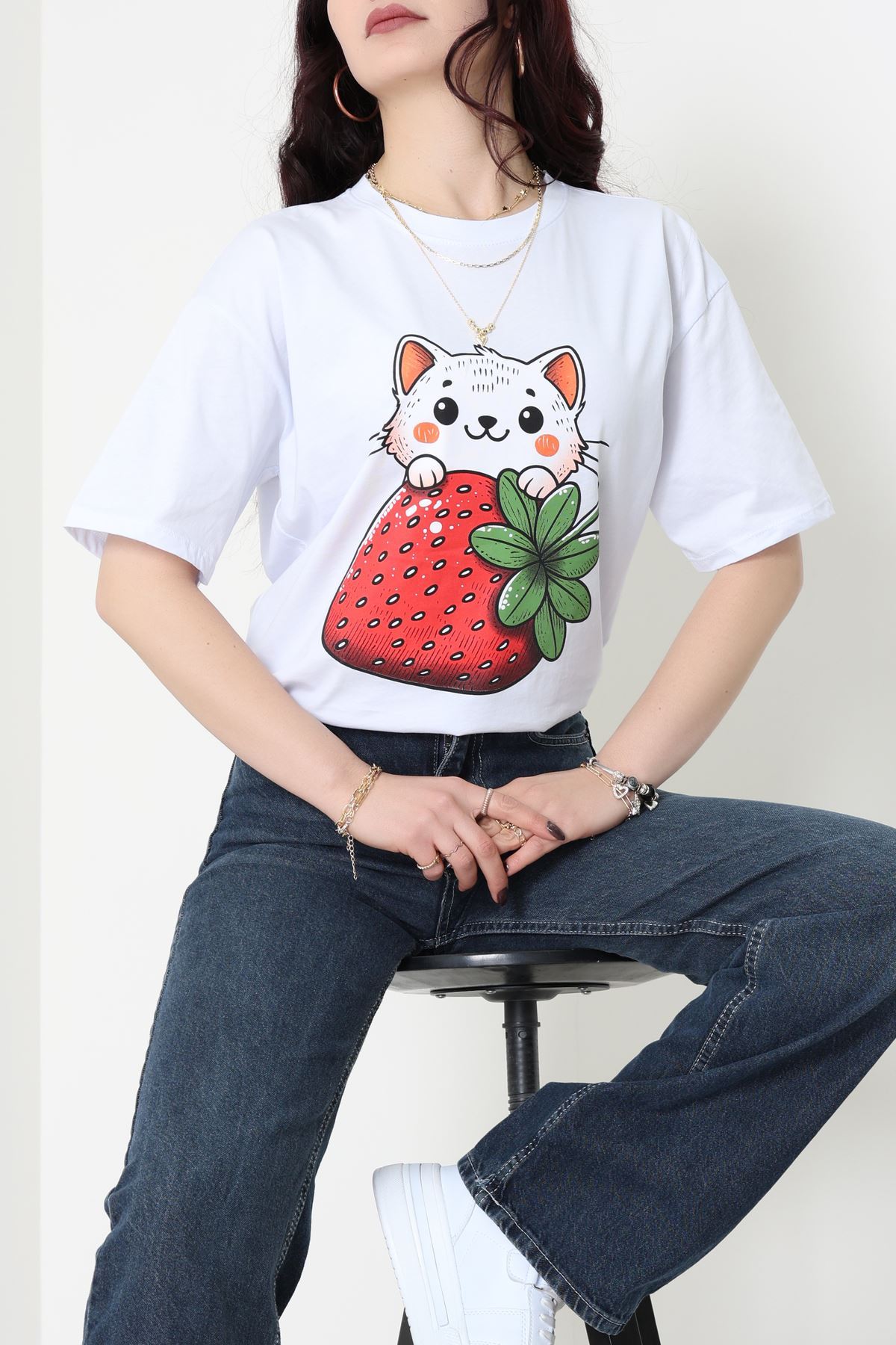 Baskılı Kompakt Penye Tişört Beyazyeşil1 - 55044.1872.