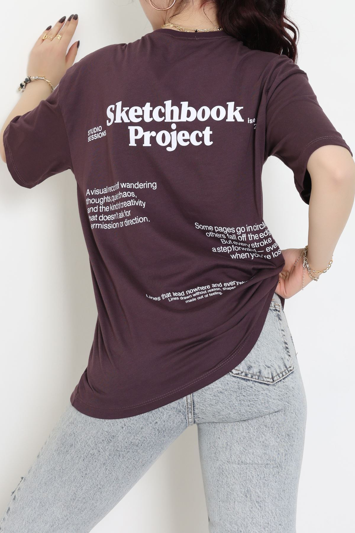 Kompakt Penye Unisex Tişört Mürdüm - 55064.1872.