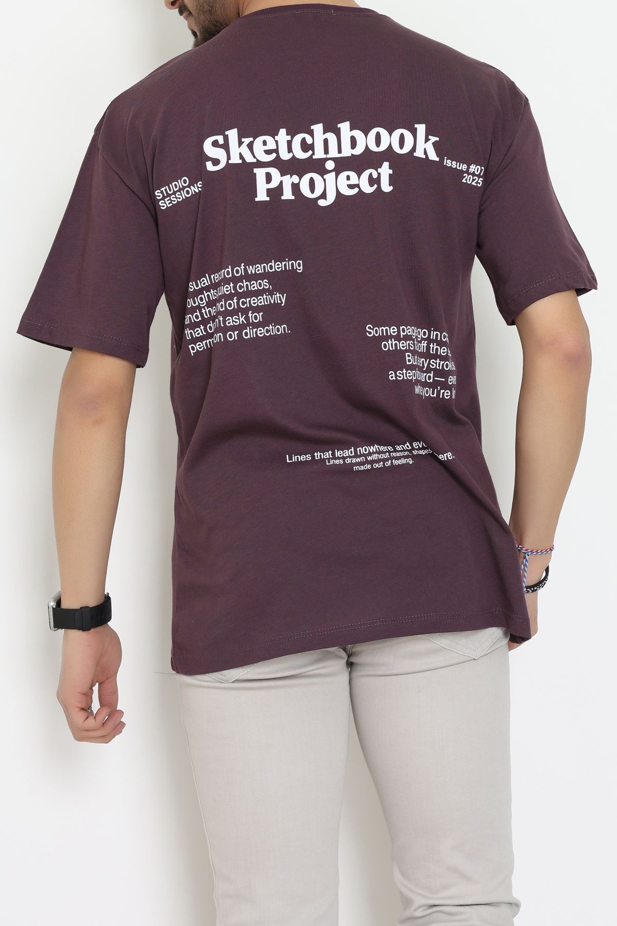 Kompakt Penye Unisex Tişört Mürdüm - 55064.1872.