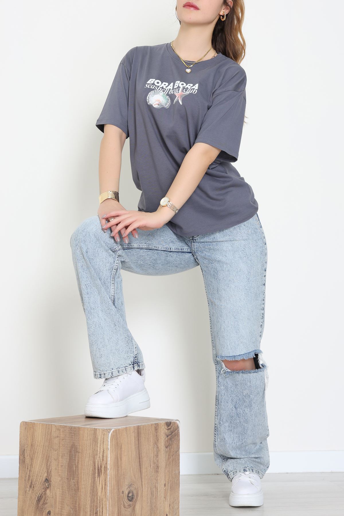 Kompakt Penye Unisex Tişört Koyugri - 55064.1872.