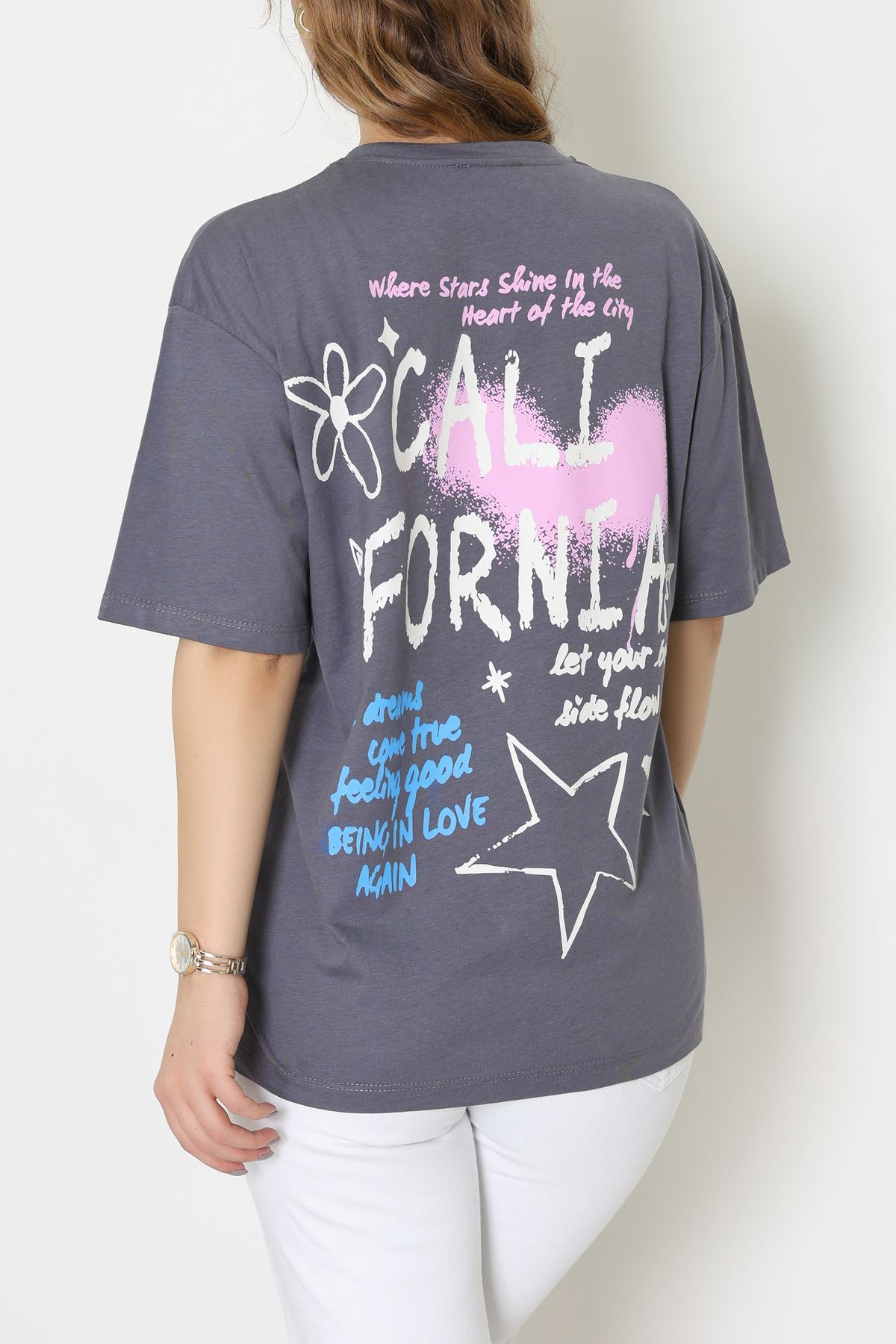 Baskılı Kompakt Penye Tişört Grikrem - 55044.1872.