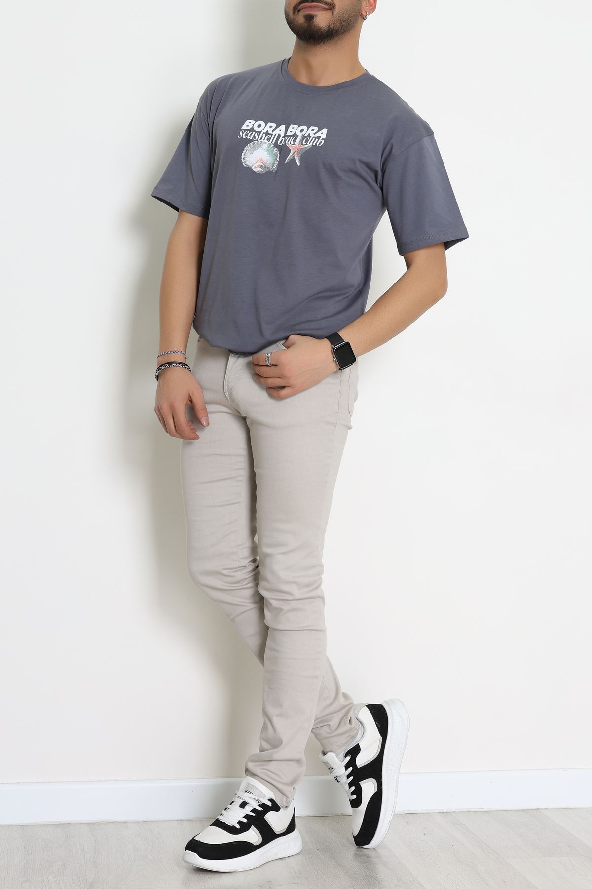 Kompakt Penye Unisex Tişört Koyugri - 55064.1872.