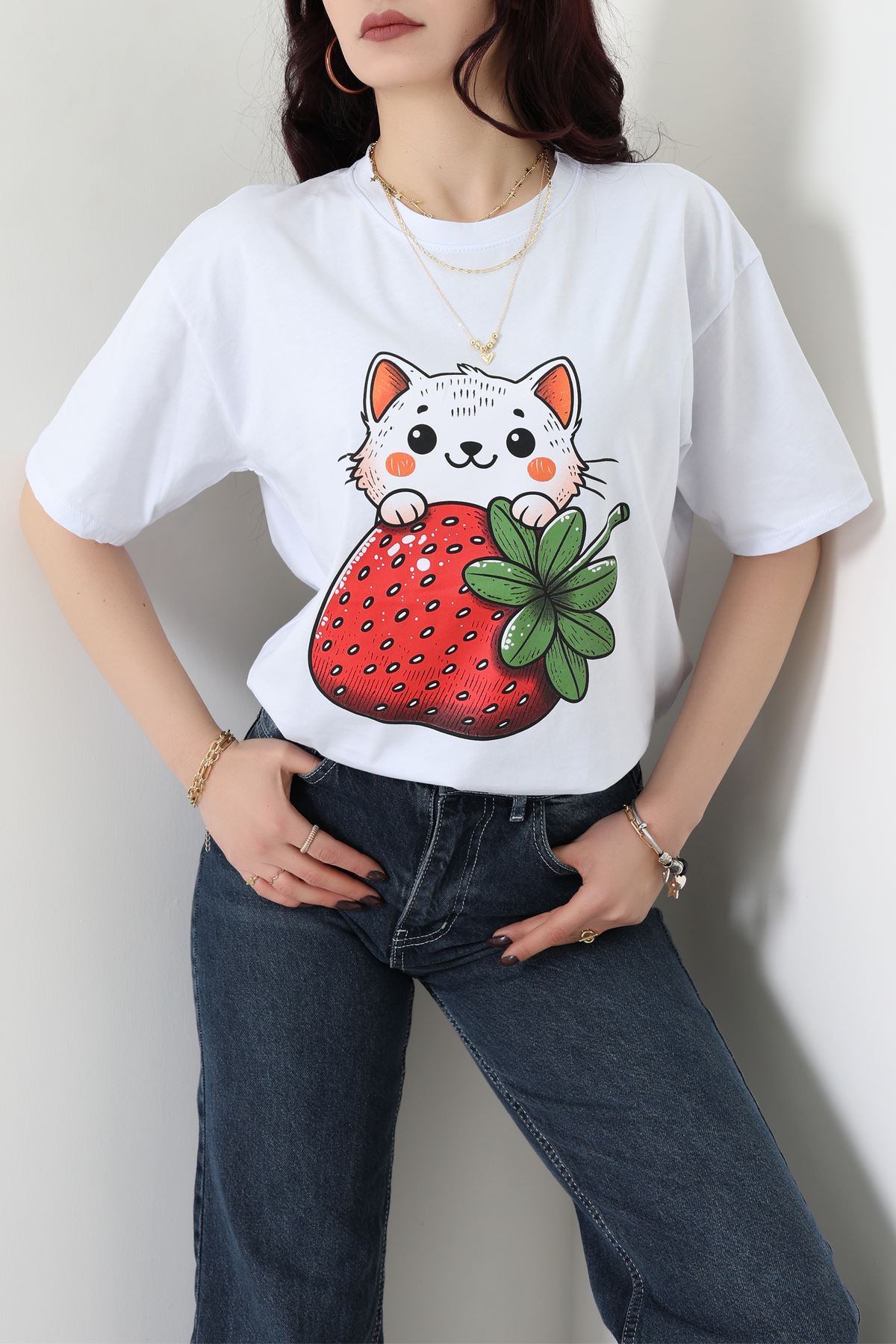 Baskılı Kompakt Penye Tişört Beyazyeşil1 - 55044.1872.