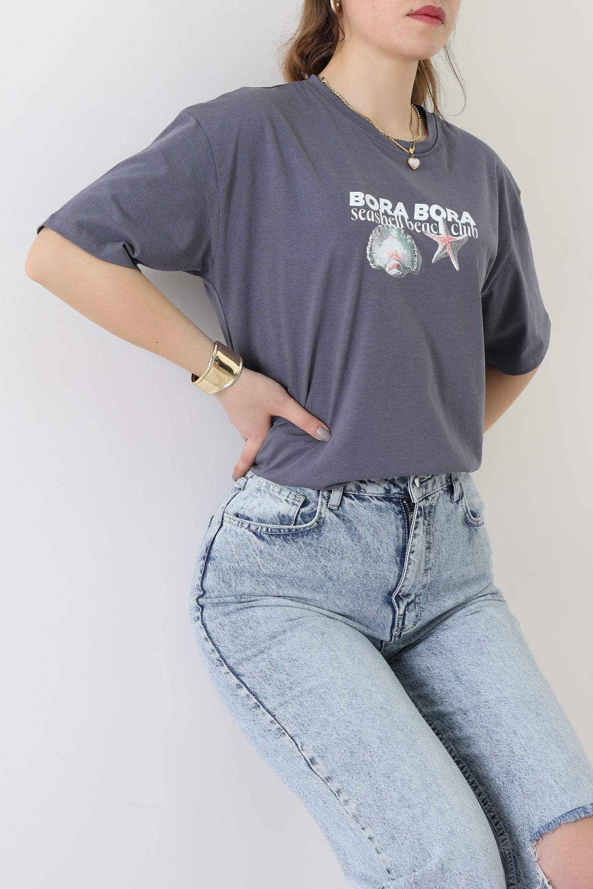 Kompakt Penye Unisex Tişört Koyugri - 55064.1872.