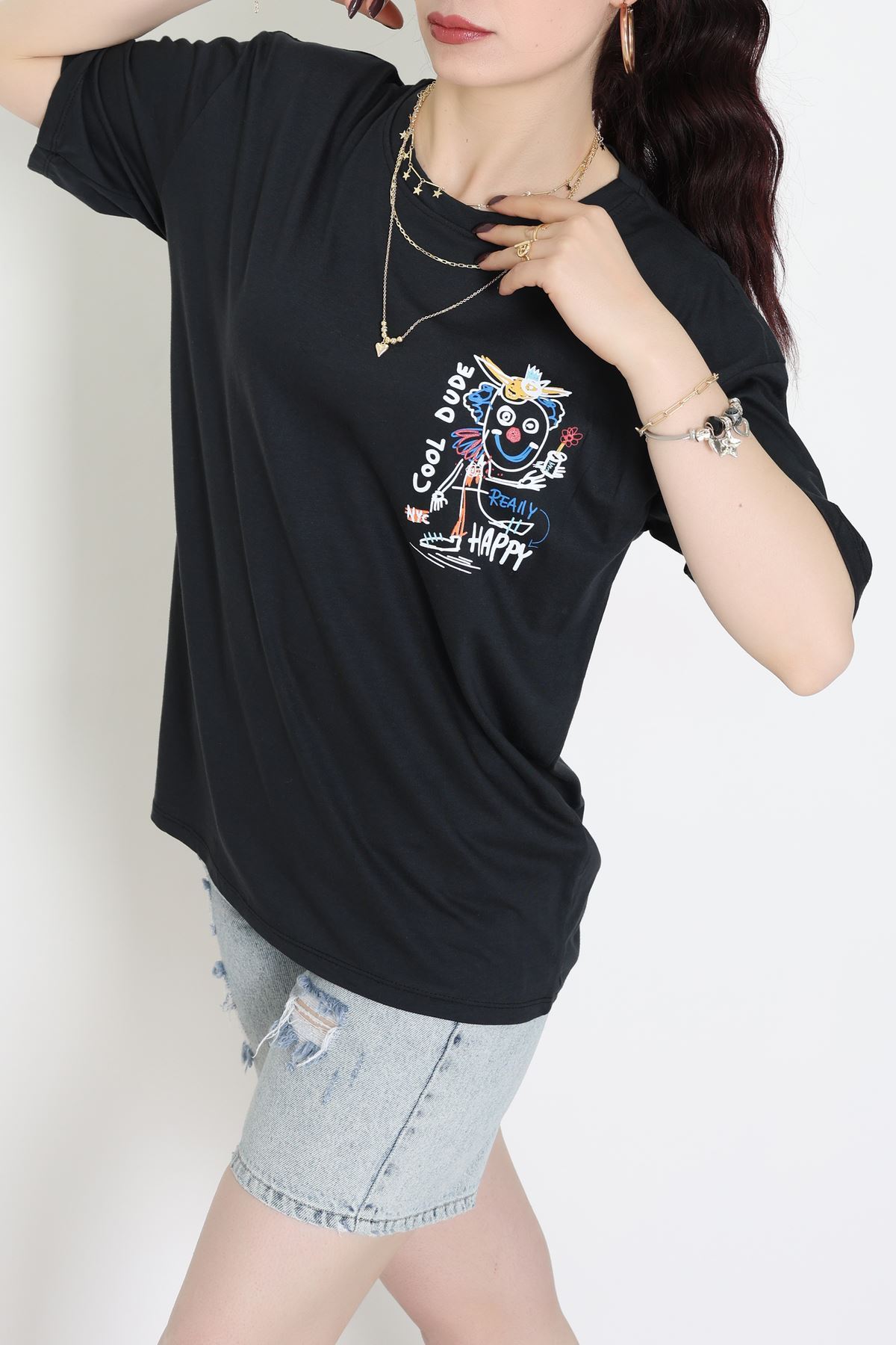 Kompakt Penye Unisex Tişört Siyahsarı1 - 55064.1872.