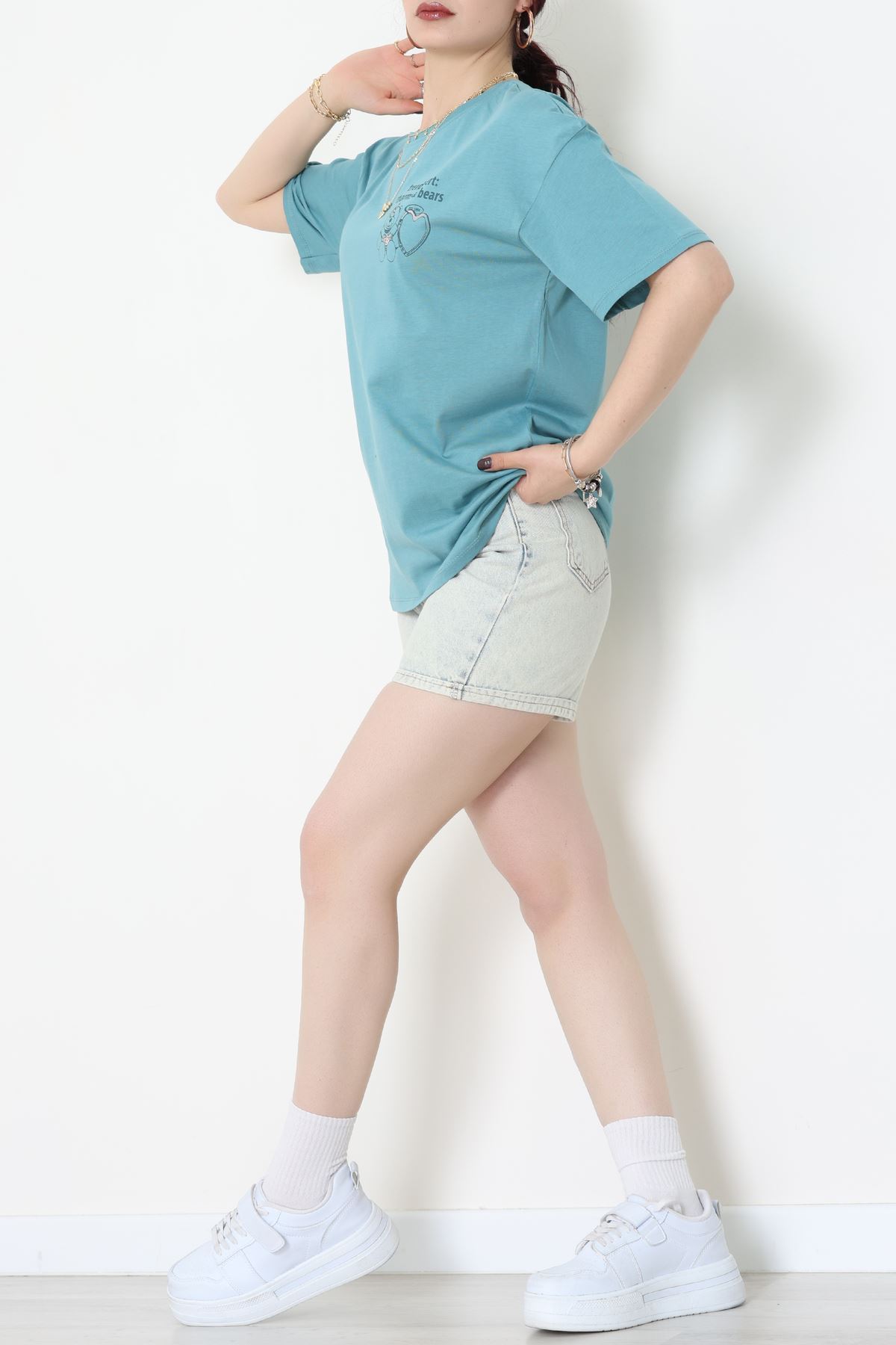 Baskılı Kompakt Penye Tişört Mint - 55044.1872.