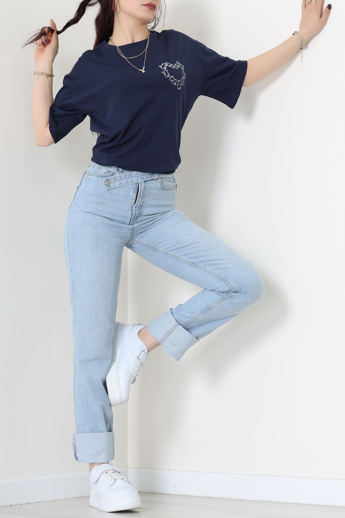 Baskılı Kompakt Penye Tişört Lacibeyaz - 55044.1872.